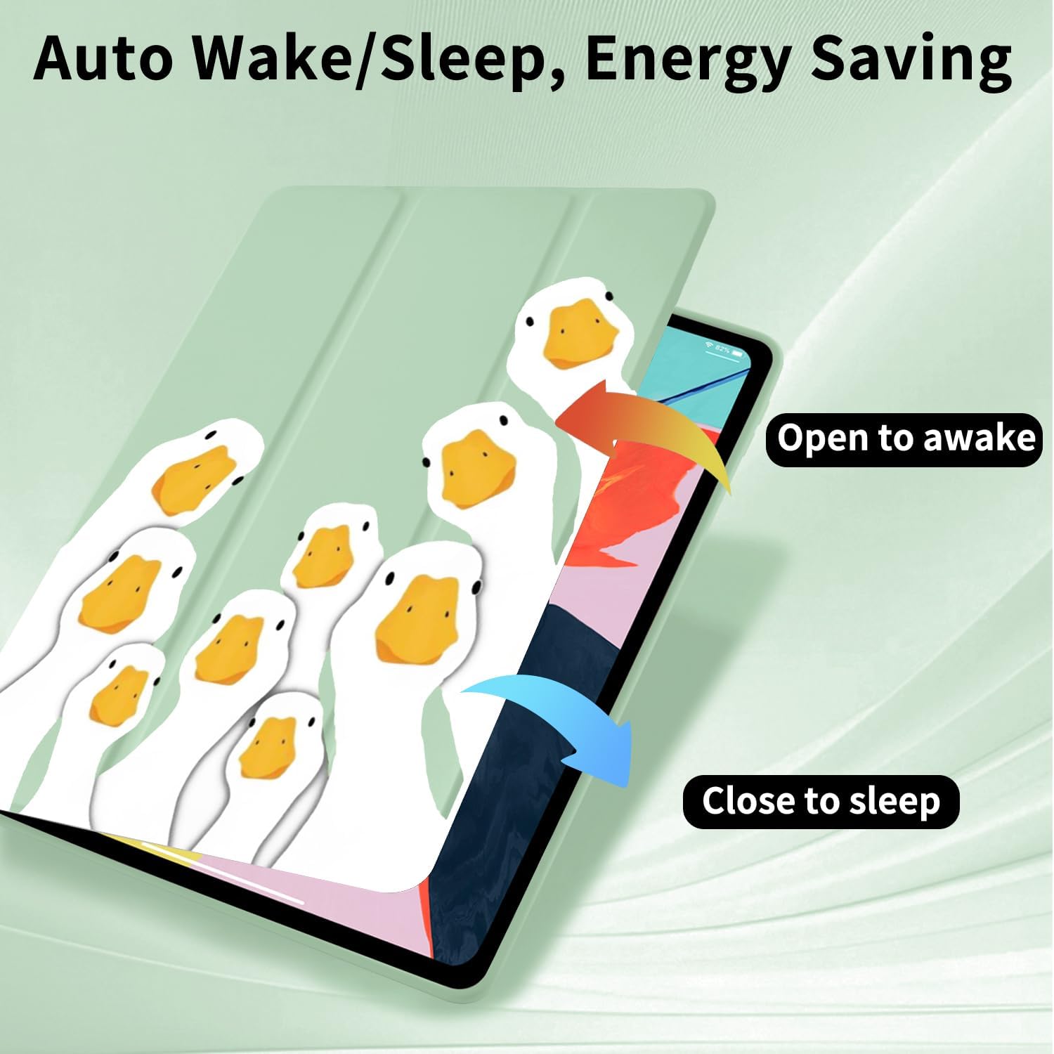 Funny Goose Case for iPad (A16) 11th Generation 2025 11 Inch/iPad 10th Generation 2022 10.9 Inch with Pencil Holder Trifold Stand Green Leather Girly Cover Clear Back Shell Auto Wake/Sleep