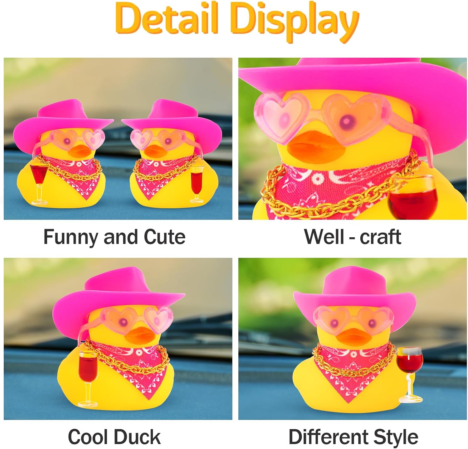 wonuu Drunker Rubber Ducks, Car Dashboard Cowboy Rubber Ducky Decorations for Cute Car Ornament Duck with Hat, Glasses, Necklace, Scarf (Red Wine)