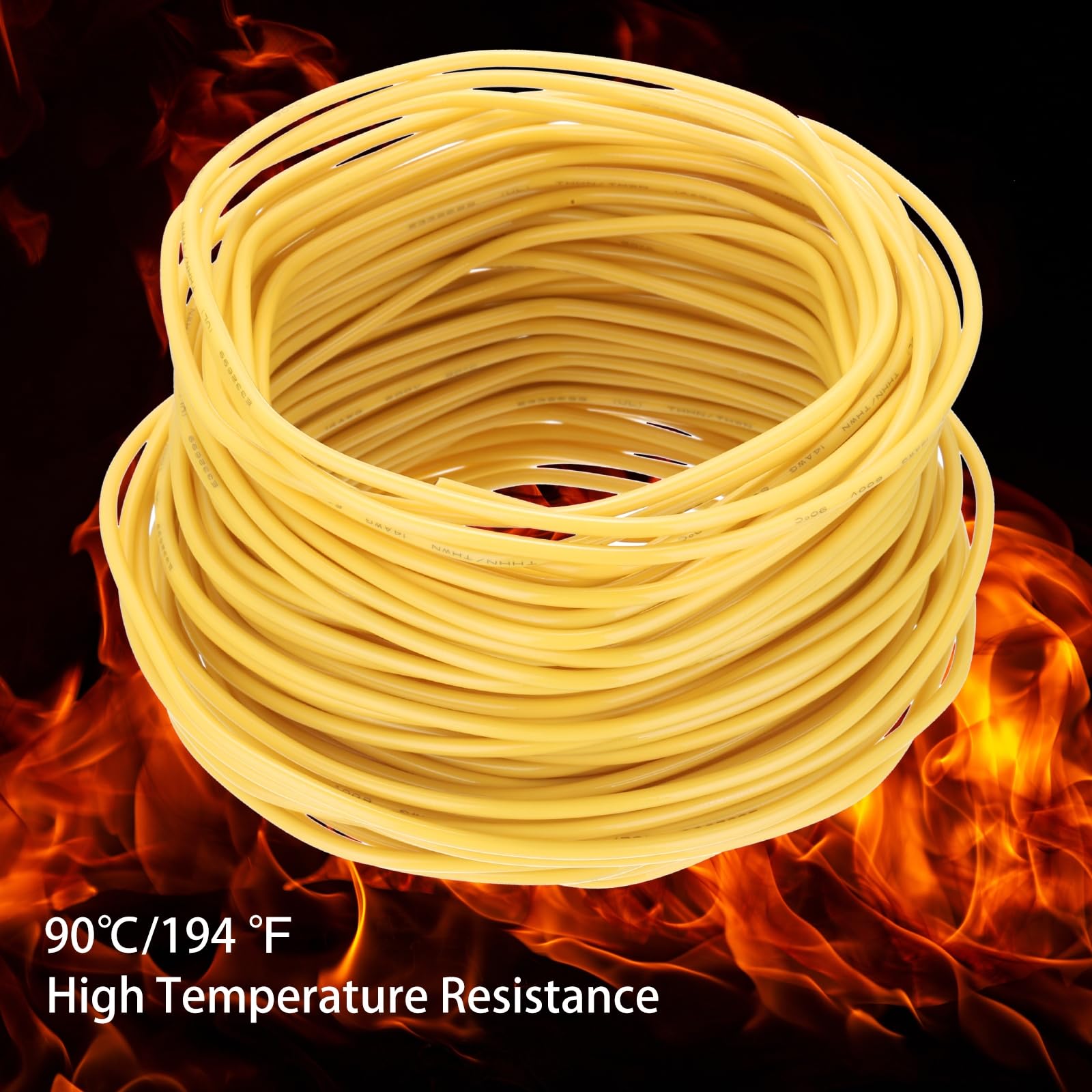 QUARKZMAN 100 Fuß Elektrischer Draht Isoliert Massivkupfer 14AWG Anschlusskabel THHN Draht Wohnbereich Industrie Erdung Elektrisch Bewertet Für 600 Volt UL Geprüft Gelb