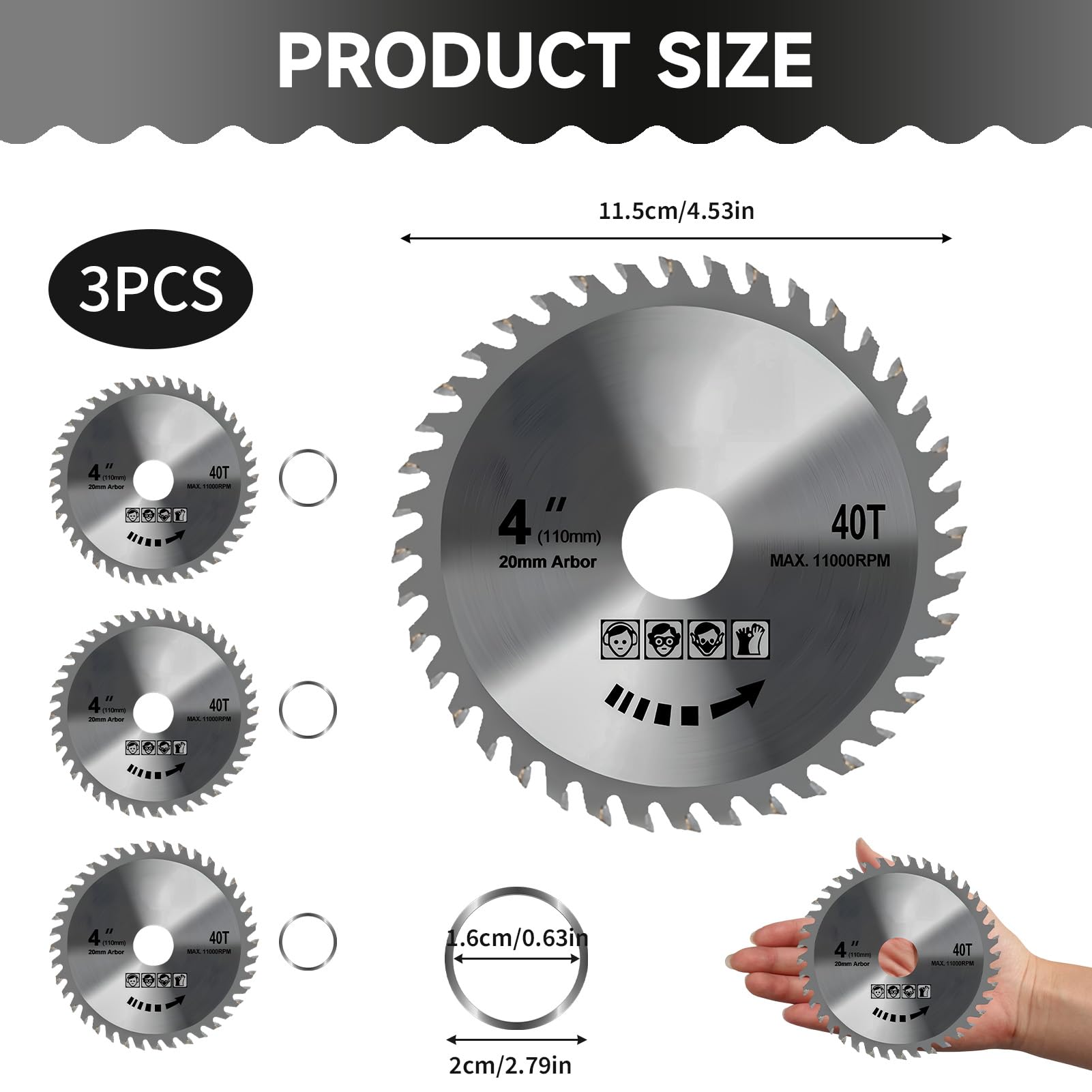 3 Piece Circular Saw Blade, 115mm Angle Grinder Discs Wood Cutter Alloy Steel - Image 2