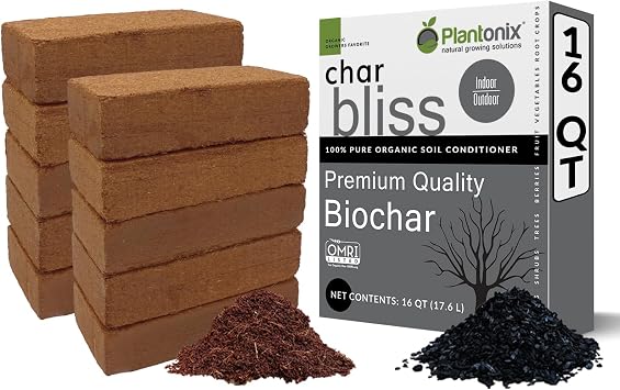 Coco Coir 650gm Bricks 10-Pack + Char Bliss 16 Qts - Organic Coco Coir Bricks & Biochar for Plants - Coconut Coir for Plants - Biochar Soil Amendment - Charcoal for Plants - Potting Soil Mix
