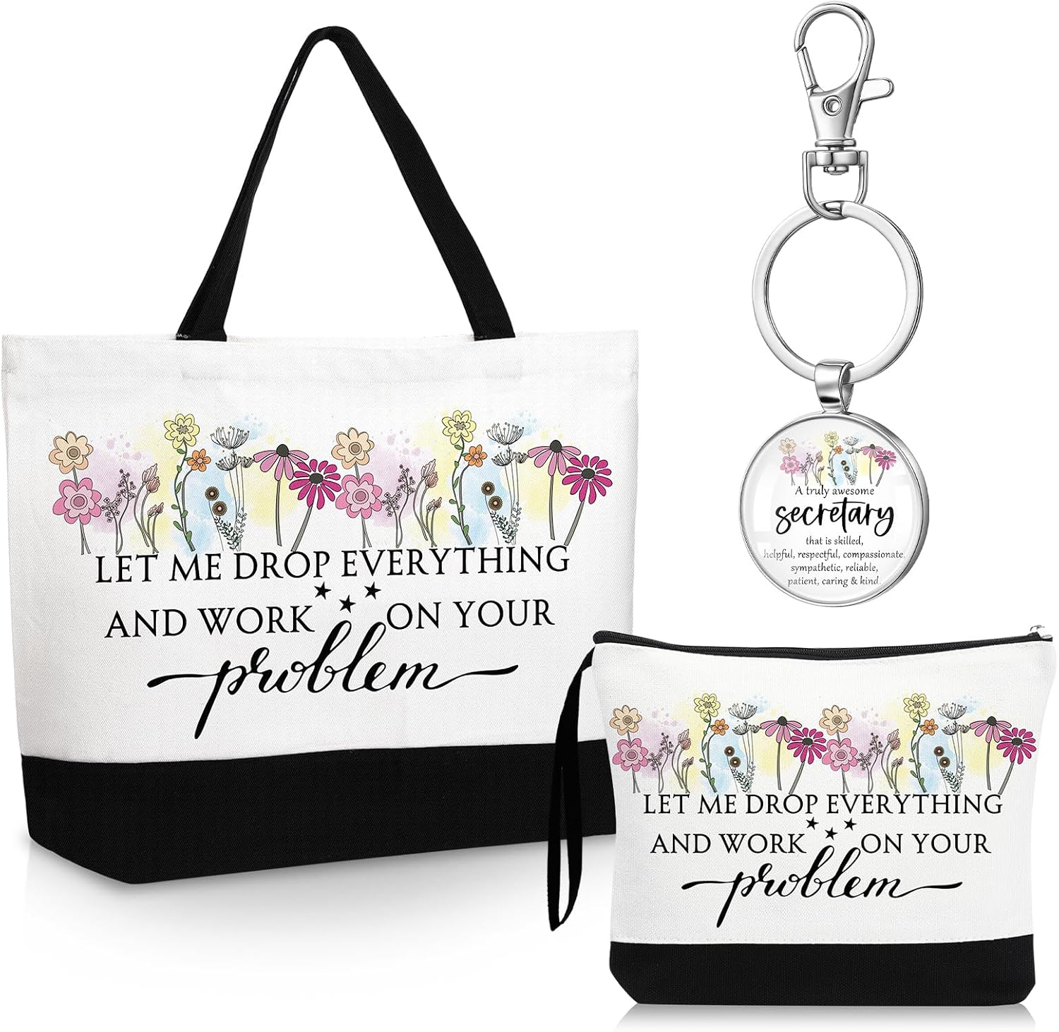 Kacctyen Employee Thank You Gift Set Canvas Tote Bag Makeup Cosmetic Bag Keychain Coworker