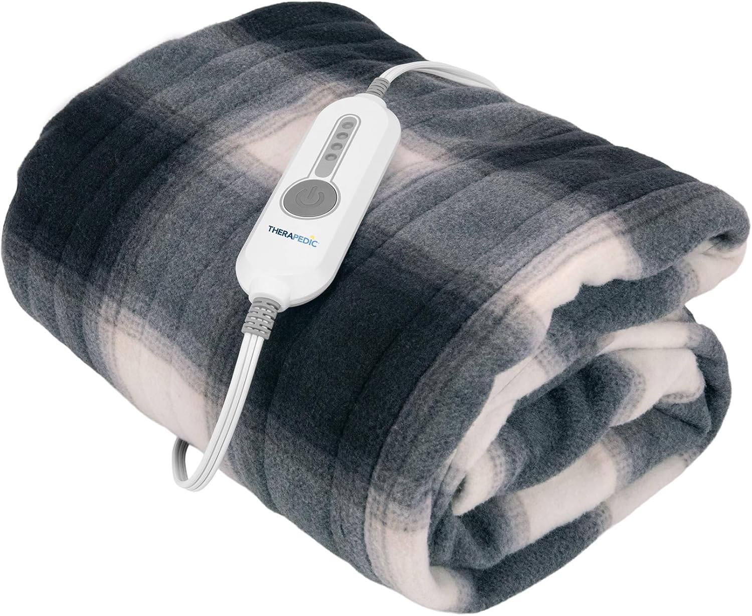 Therapedic Essential Heated Throw – Plug-in Electric Blanket with 4 Heat Settings, Auto Shut-Off, Machine Washable, ETL Certified (50x60 Inches, Black Plaid)