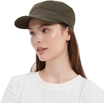 Adjustable Unisex Flat Top Twill Classical Baseball Cap Military Hat 22-23.6 in Cadet Cap Green