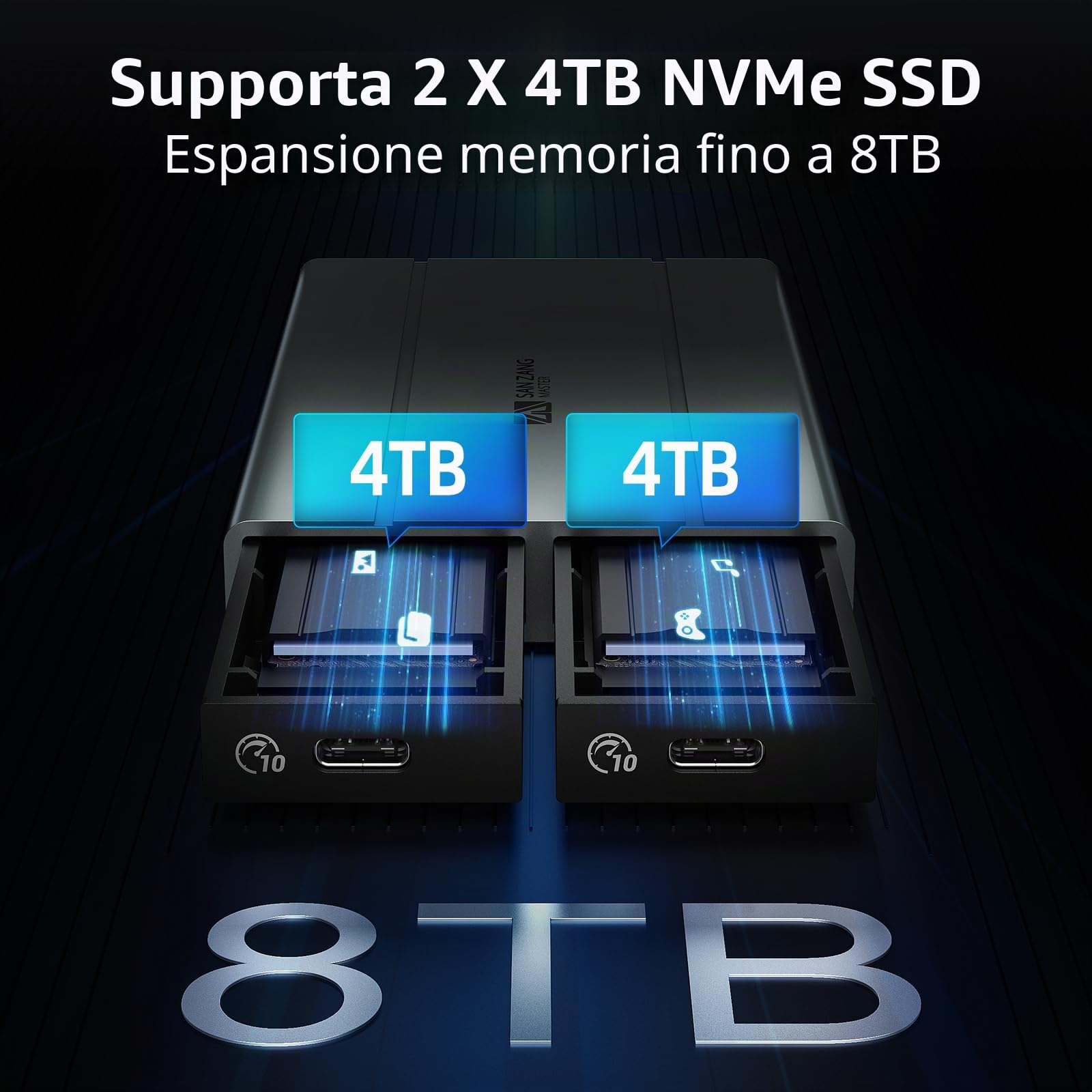 Custodia doppia NVMe, custodia SSD M.2 NVMe in alluminio da 10 Gbps | compatibile con SSD M.2 NVMe M-Key/B+M Key 2280/2260/2242/2230. Supporta UASP Trim, supporta fino a 2 SSD da 4 TB