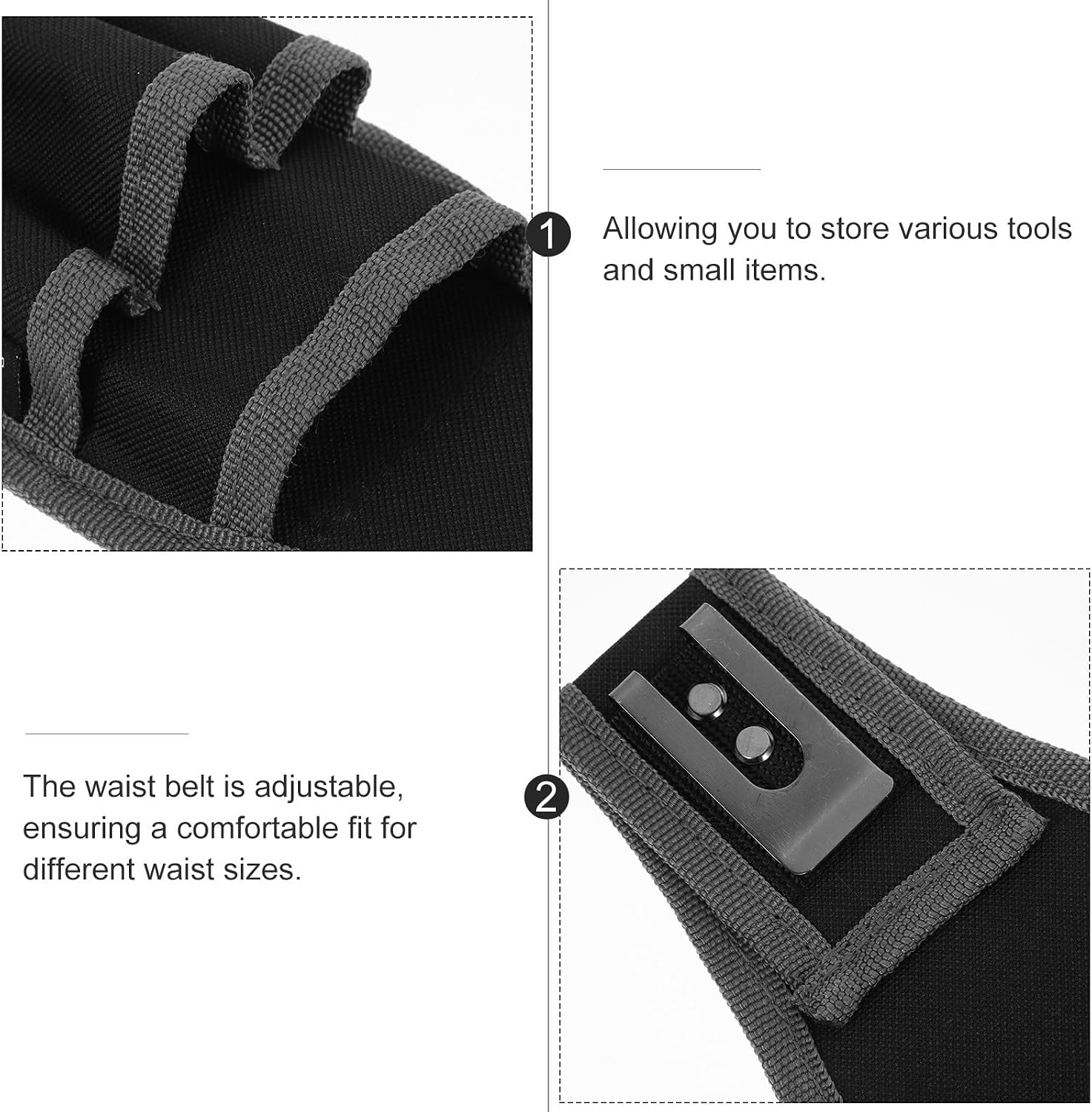 UKCOCO Small Tool Pouch, Organizer Tool Holder with Belt Clip, Multifunctional Portable Electrician Tool Pouch with 4 Pockets, 27x10cm, Black
