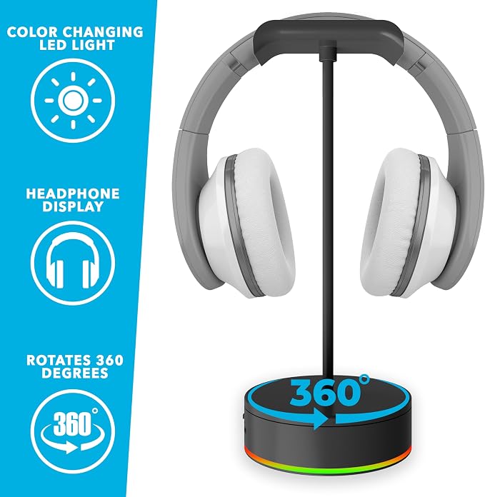 Soporte giratorio para auriculares con luces LED negro miniatura 3