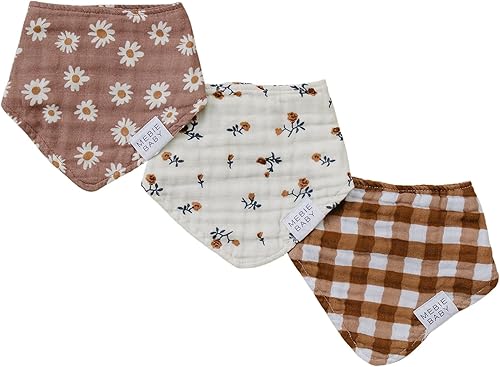 Miniatura 11 de Mebie Baby Babero de muselina de algodón, paquete de 3 baberos para eructos, escupir, baberos, baberos bandana para bebé niño o niña