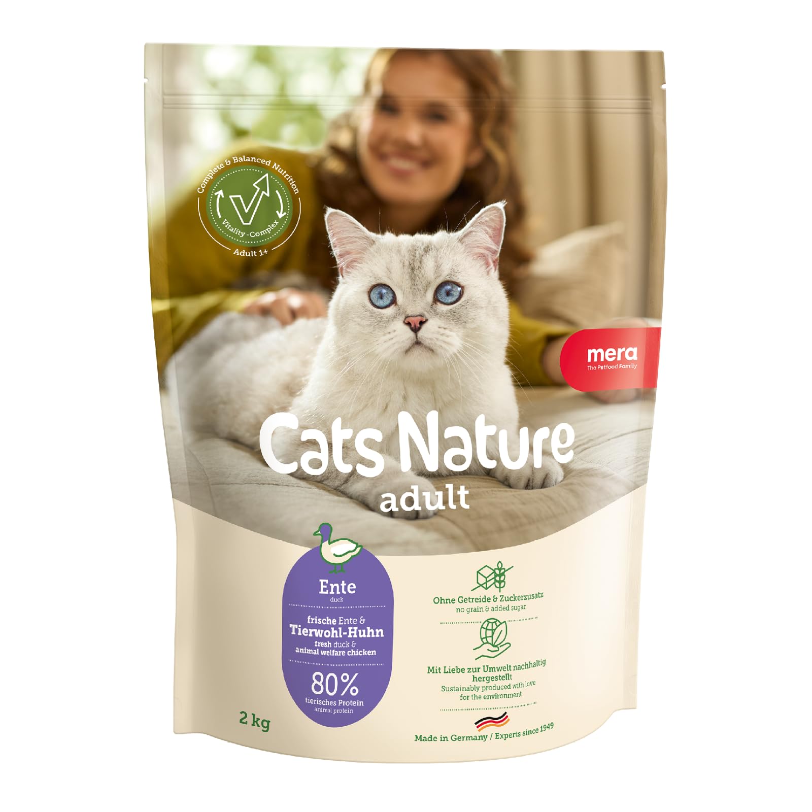 MERA Cats Nature Ente Premium Katzenfutter Trocken 400g | Getreidefrei & zuckerfrei | Adult Katzen Trockenfutter hoher Fleischanteil | Dry Cat Food