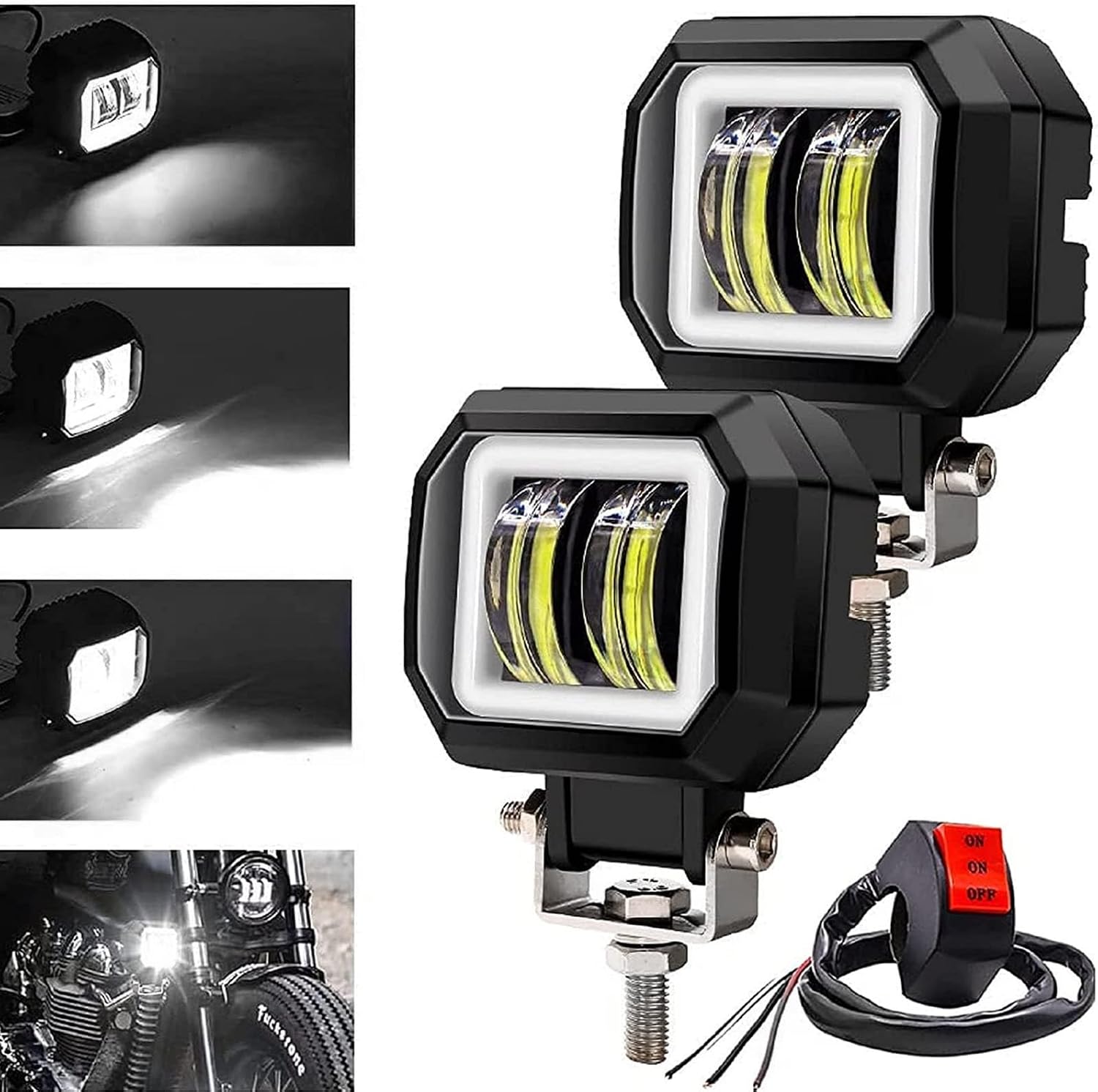Ourbest Motorcycle Fog Ring Lights, Cube Spotlight LED Lights for Motorbike ATV Bicycle Off Road Accent Off Road 4X4 Auxiliary Light (Red)
