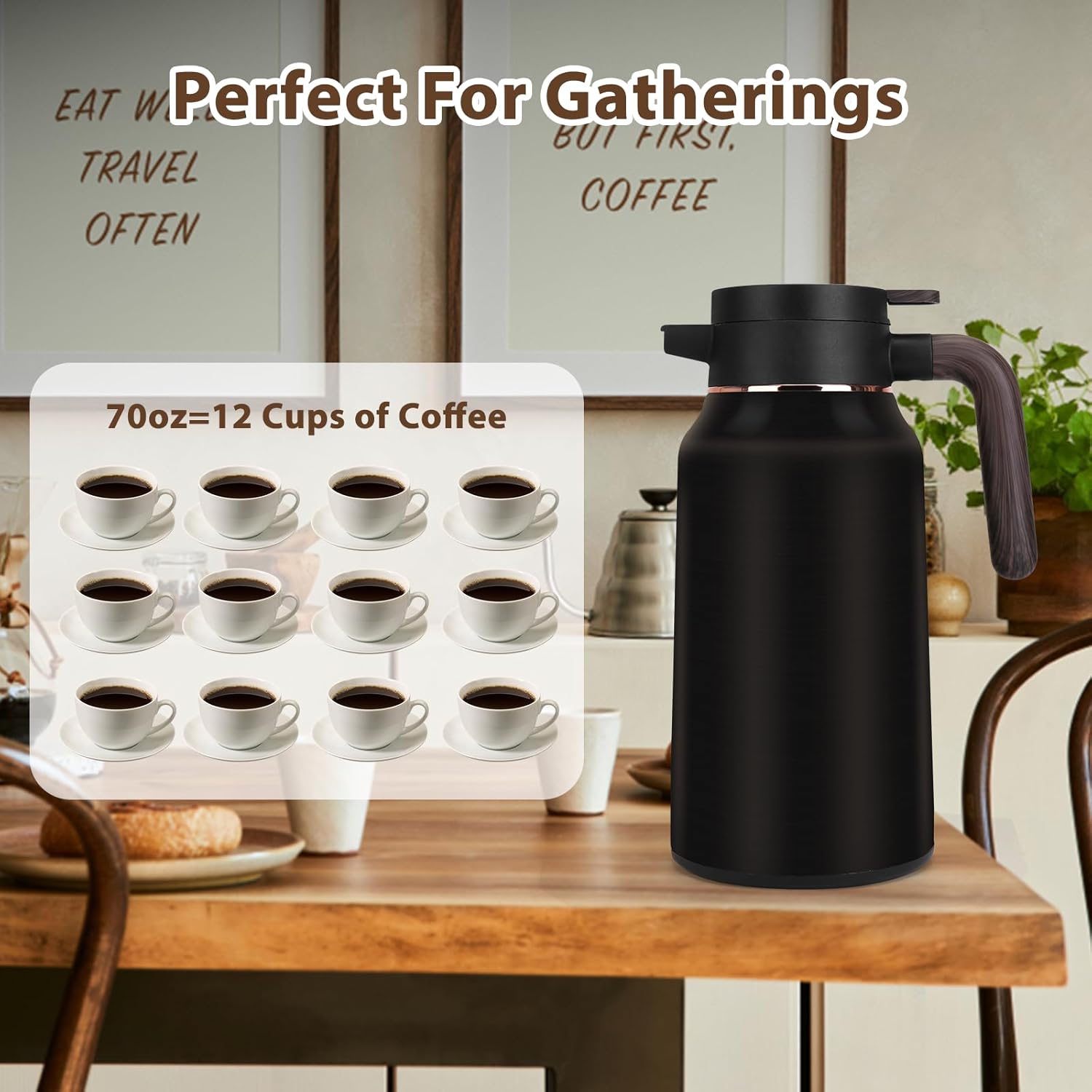 70oz Thermal Coffee Carafe,Insulated Thermal Pitcher,Stainless Steel Coffee Carafes For Keeping Hot/Cold Beverage Water Drink Tea Coffee Dispenser