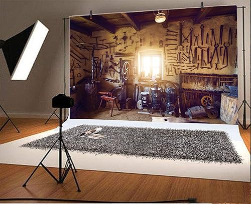 Miniatura 2 de Yeele Fondo de 10 x 6.5 pies para fotografía vintage tradicional de herrería, fondo interior, yunque, herrería, herrería rural, hombre adulto,