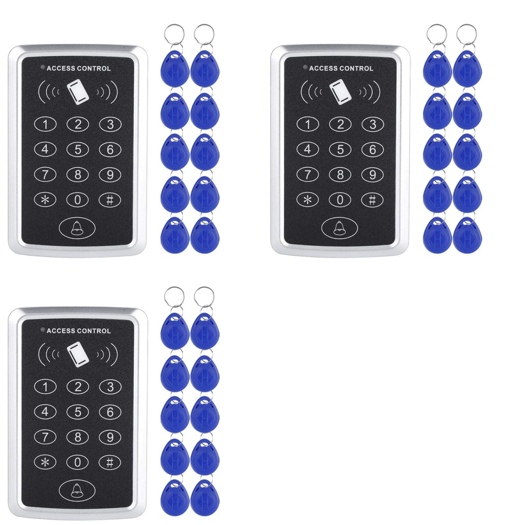 Jnchdghwa Black & Silver 3X 125Khz Rfid Access Control Keypad Em Card Reader Door Access Control System Door Lock Opener Keyboard System