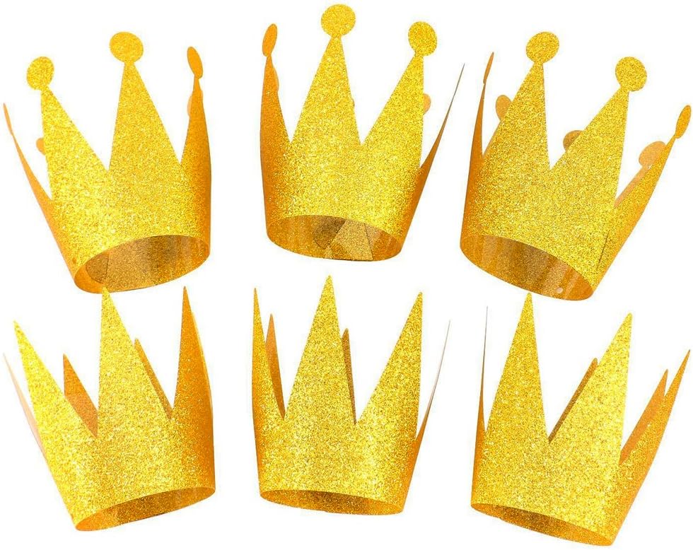 Boieo Gold Party Crowns, Kids First Birthday Party Hats for Party Decorations Supplies - 6 Ct