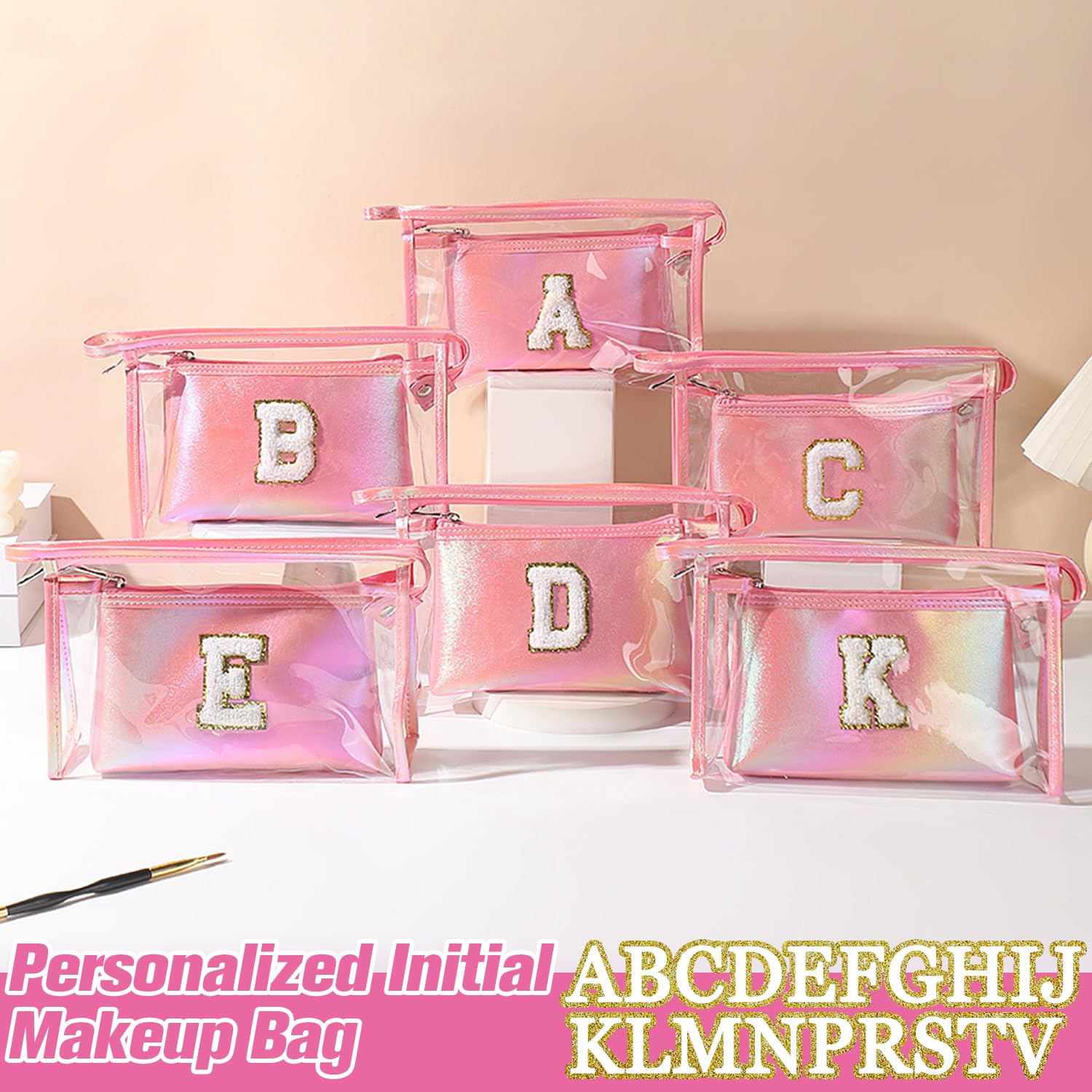 2 Pezzi Beauty Case da Viaggio Trasparente, Trousse Trucchi Donna, Borsa da Toilette in PU-PVC, Borse da Viaggio Impermeabile, Borsa Cosmetici Regalo Compleanno Natale Ideale per Donne Ragazze Rosa K