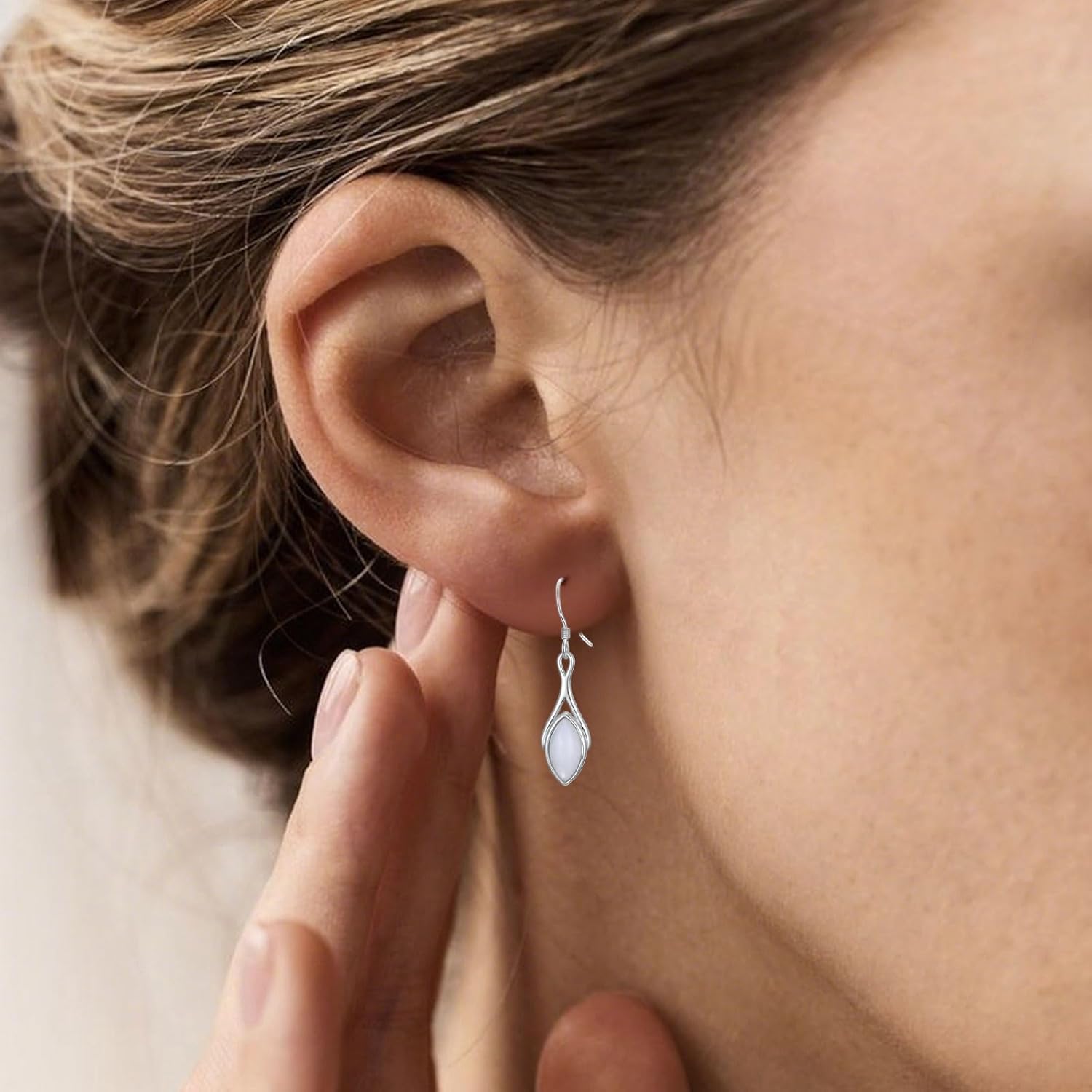 Genuine Moonstone Earrings for Women, Sterling Silver Dangle Minimalism Earrings Healing Gemstone Jewelry - Image 3