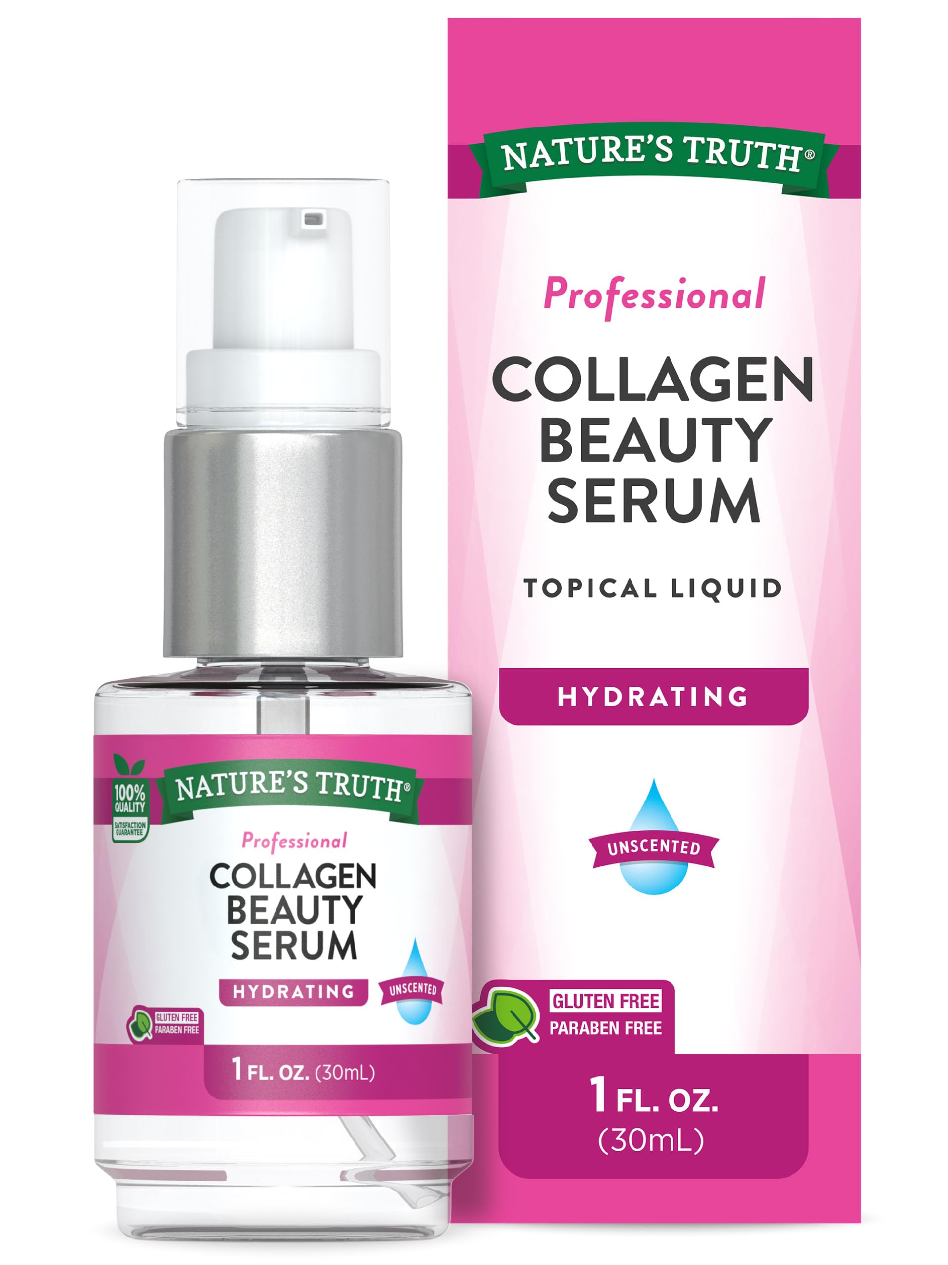 Nature's Truth Collagen Beauty Serum | 1 fl oz | for Skin | Unscented and Hydrating | Free of Parabens & Gluten
