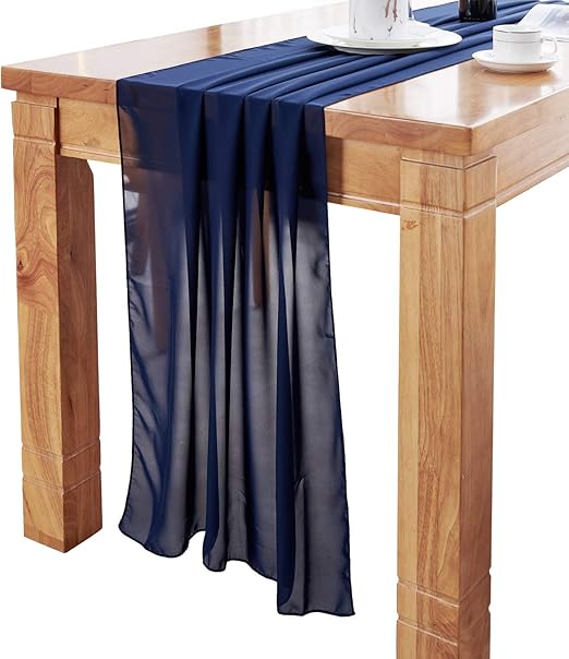 DELOVO Navy Blue Table Runner Chiffon Fabric Sheer 27X120