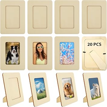 20 PCS Wooden Picture Frames for Crafts DIY Wood Picture Frames Unfinished Solid Wood Photo Picture Frames for 4 x 6 in Photos Standing Wooden Photo Frames for DIY Crafts Painting Arts Projects