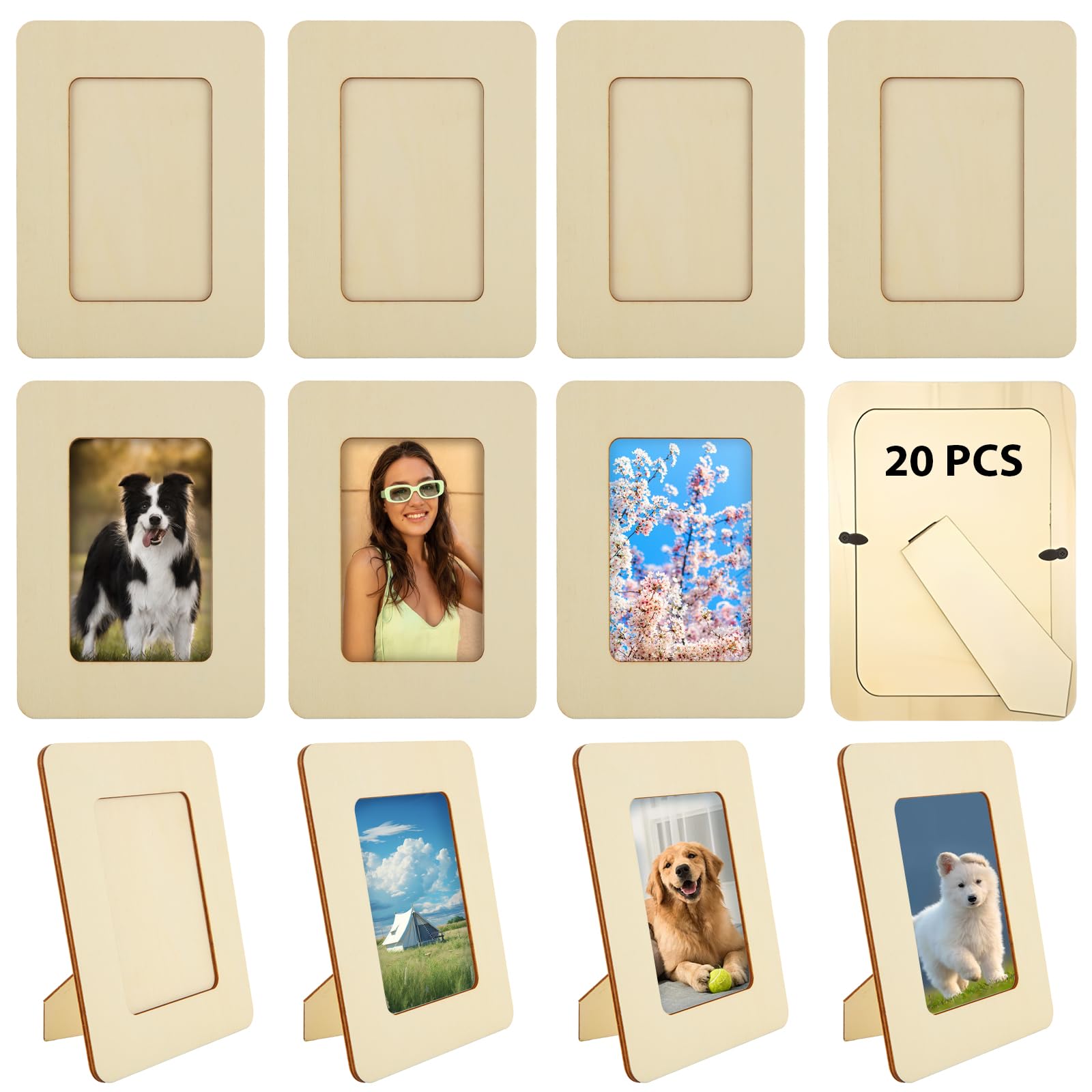20 cornici portafoto in legno grezzo per foto da 10 x 15 cm, cornici in legno fai da te, set per scuola, aule, progetti di pittura fai da te e decorazioni