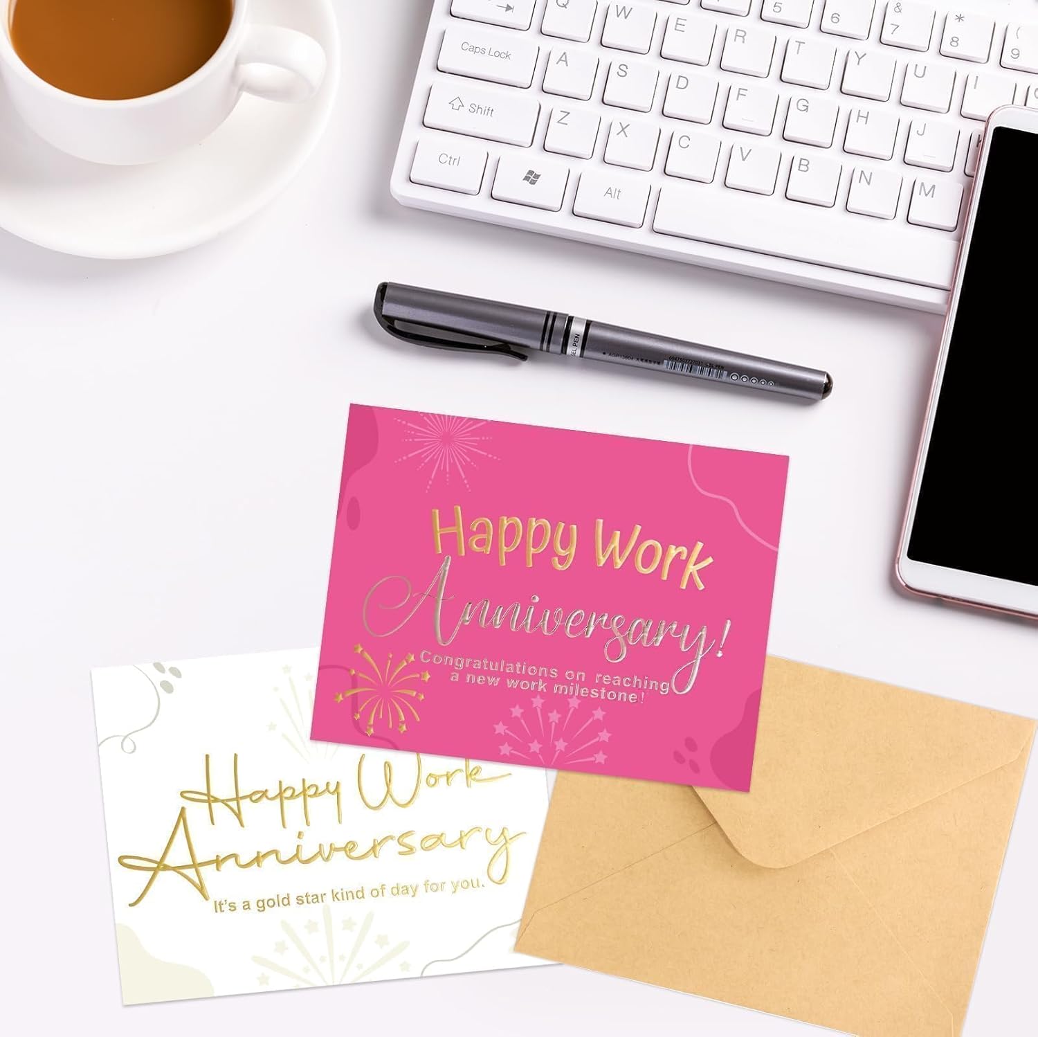 Fancy Land Colorful Work Anniversary Cards 48 Pack Embossed Business Employee Appreciation Cards with Envelopes Blank Inside