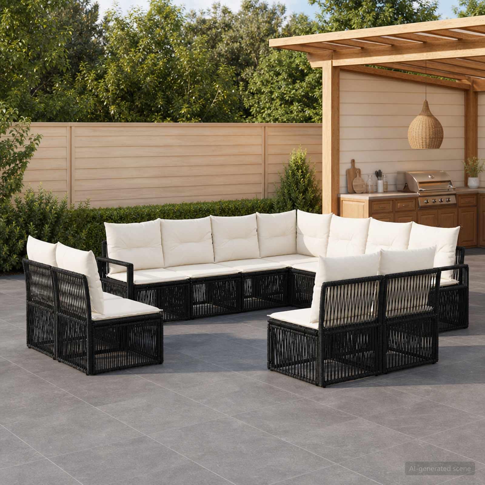 Conjunto de sofás de jardín 11 uds. Negro ratán sintético, Conjuntos de jardín, 82.63 kg-3435745