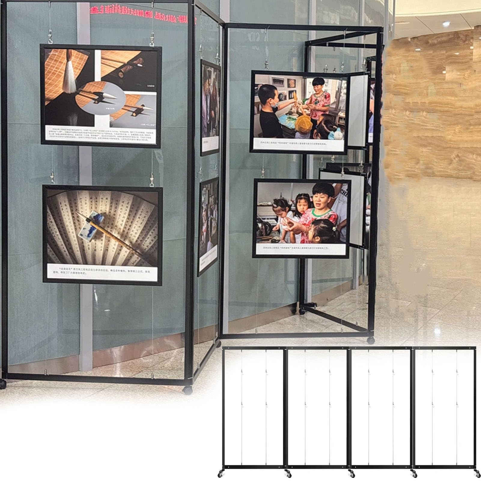 Expositor plegable móvil para exposición de pintura, soporte ajustable para carteles para espacios pequeños, soporte para colgar estantes publicitarios