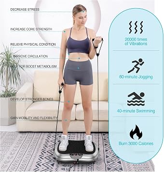 Fitness Titreşimli Egzersiz Aleti – Tüm Vücut İçin Zayıflama Aleti, Yağ Yakımı ve Ödem Atıcı Titreşimli Spor Aleti, Sessiz ve Güçlü Motor, Uzaktan Kumandalı, Ev Tipi Titreşimli Zayıflama Aleti, Gümüş