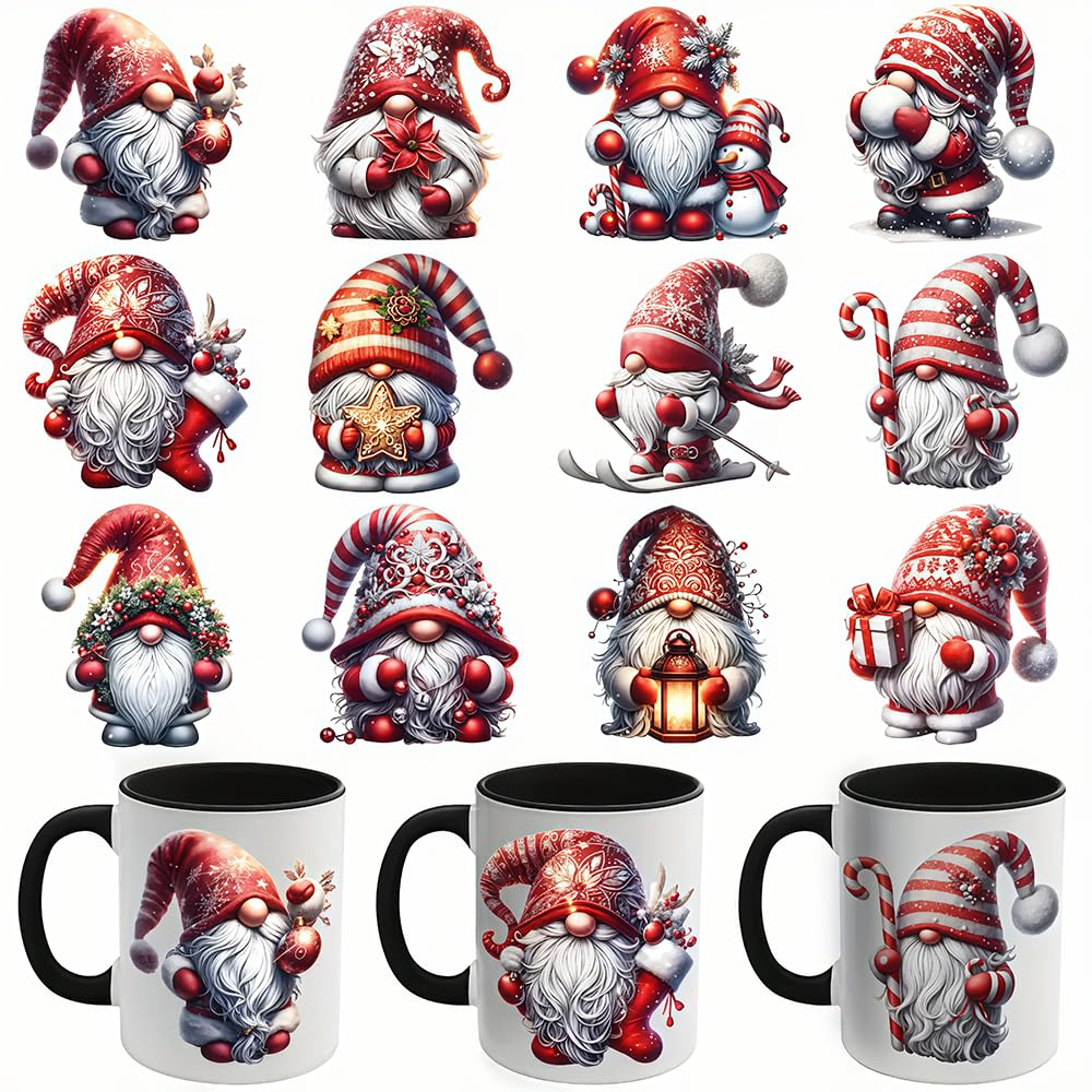 Yqtwlkjic Multicolor 12Pcs Christmas Gnome Snata Uv Dtf Cup Wraps Transfer Waterproof Sticker For Glass Cups Furniture Craft Diy Crafts，Rub On Transfer Stickers For Diy Water Bottle Laptop Decal Wood Car