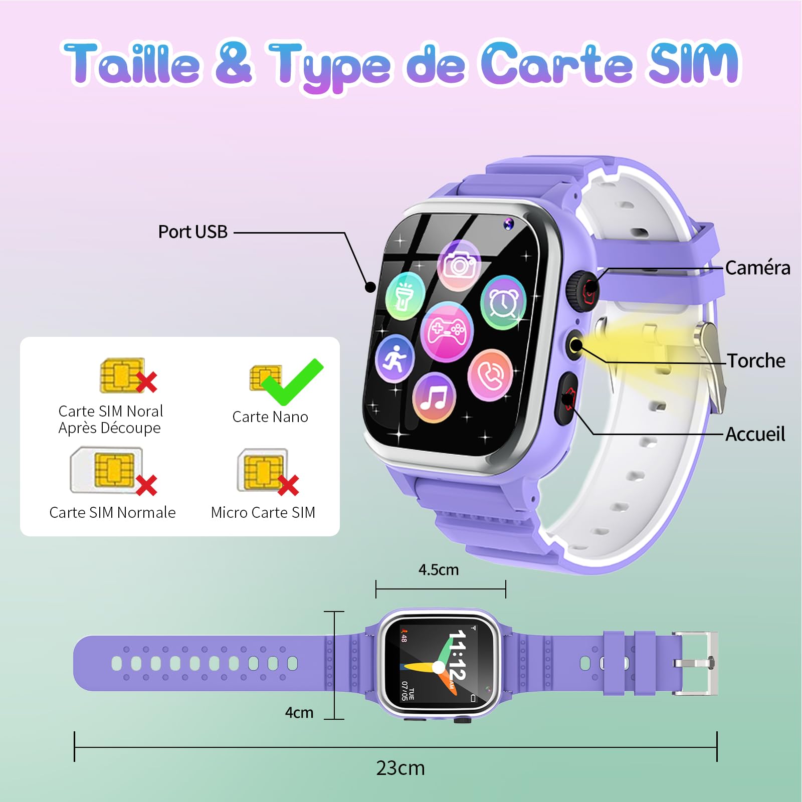 Montre Enfant 26 Jeux, Téléphone, Podomètre, Calories SOS Montre Connectée Enfant Garcon Garçons Filles Caméra HD, Lecteur de Musique, Vidéo, Cadeaux d'anniversaire