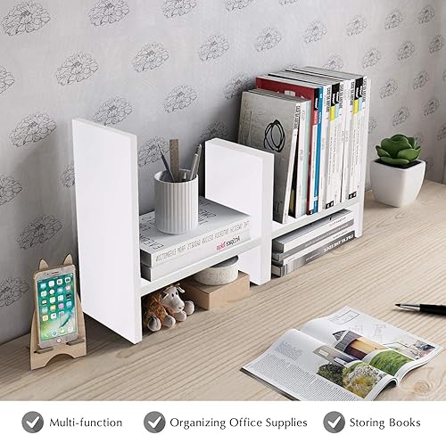 Miniatura 8 de Jerry & Maggie - Organizador de escritorio para oficina, estante de madera ajustable Estilo libre doble H pantalla Estante de pie natural