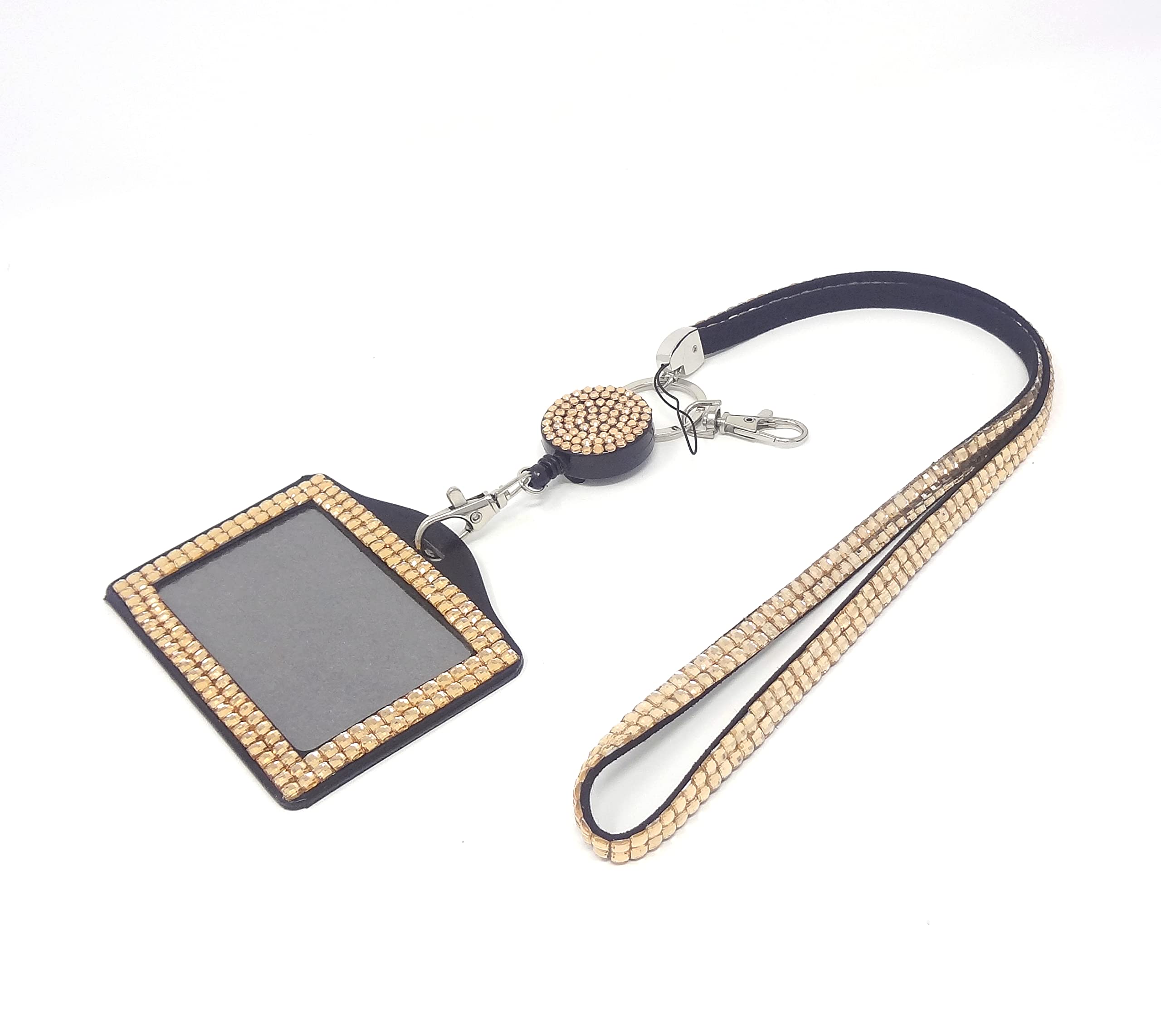 Lanyard Neck Strap cardholder Matching Reel Crystal Sparkly and id Badge Holders Oyster Cards Landscape Identity Cruise Badges Office Staff Students Diamante Bling (Champagne, Horizontal)
