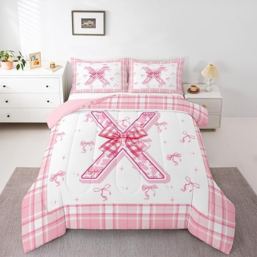 Erosebridal Pink Coquette Bow Bedding Set Chic Alphabet X Comforter Set Twin Siz