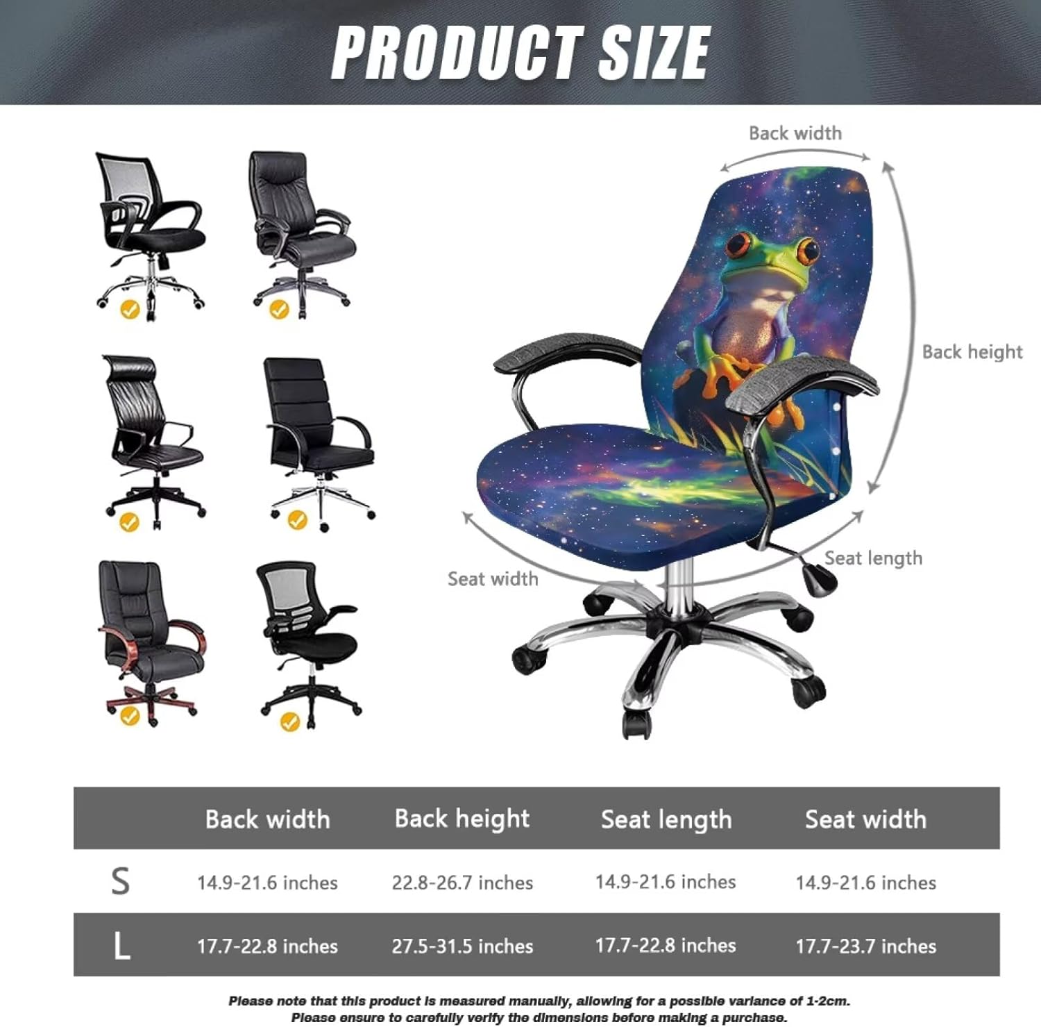 Universal Office Chair Slipcover Stretchable High Back Computer Desk Chair Cover Protector for Home Office Decor, L, Frog Galaxy Print