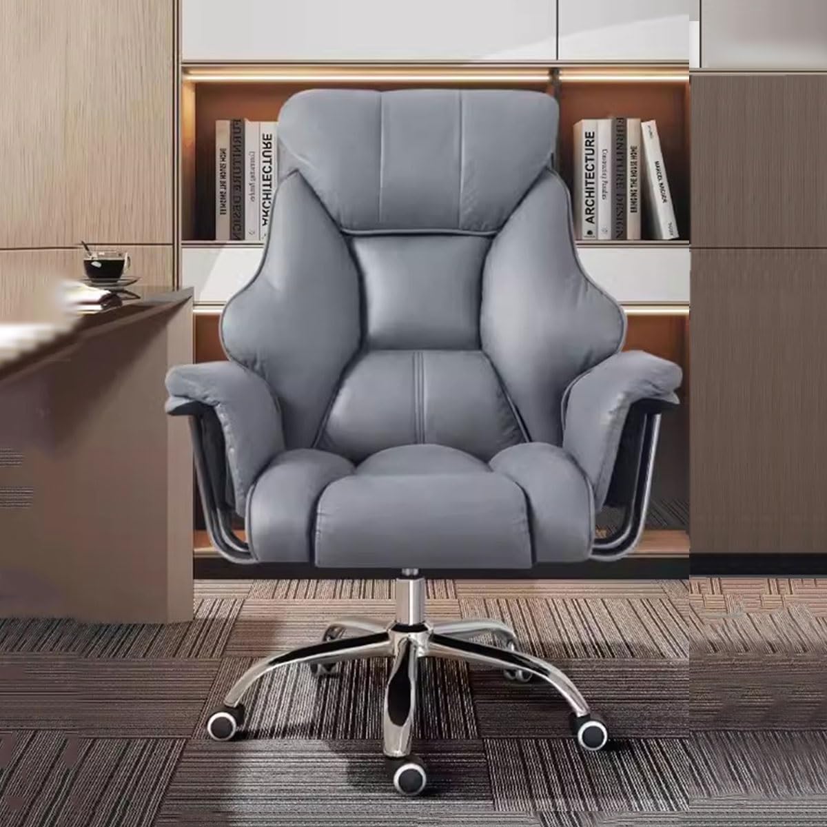 WDSOPK High Backrest Ergonomic Executive Office Desk Chair with Height Adjustable Armrests Swivel Leather Upholstered Task Chair for Ultimate Comfort and Support(Blue/a-A)