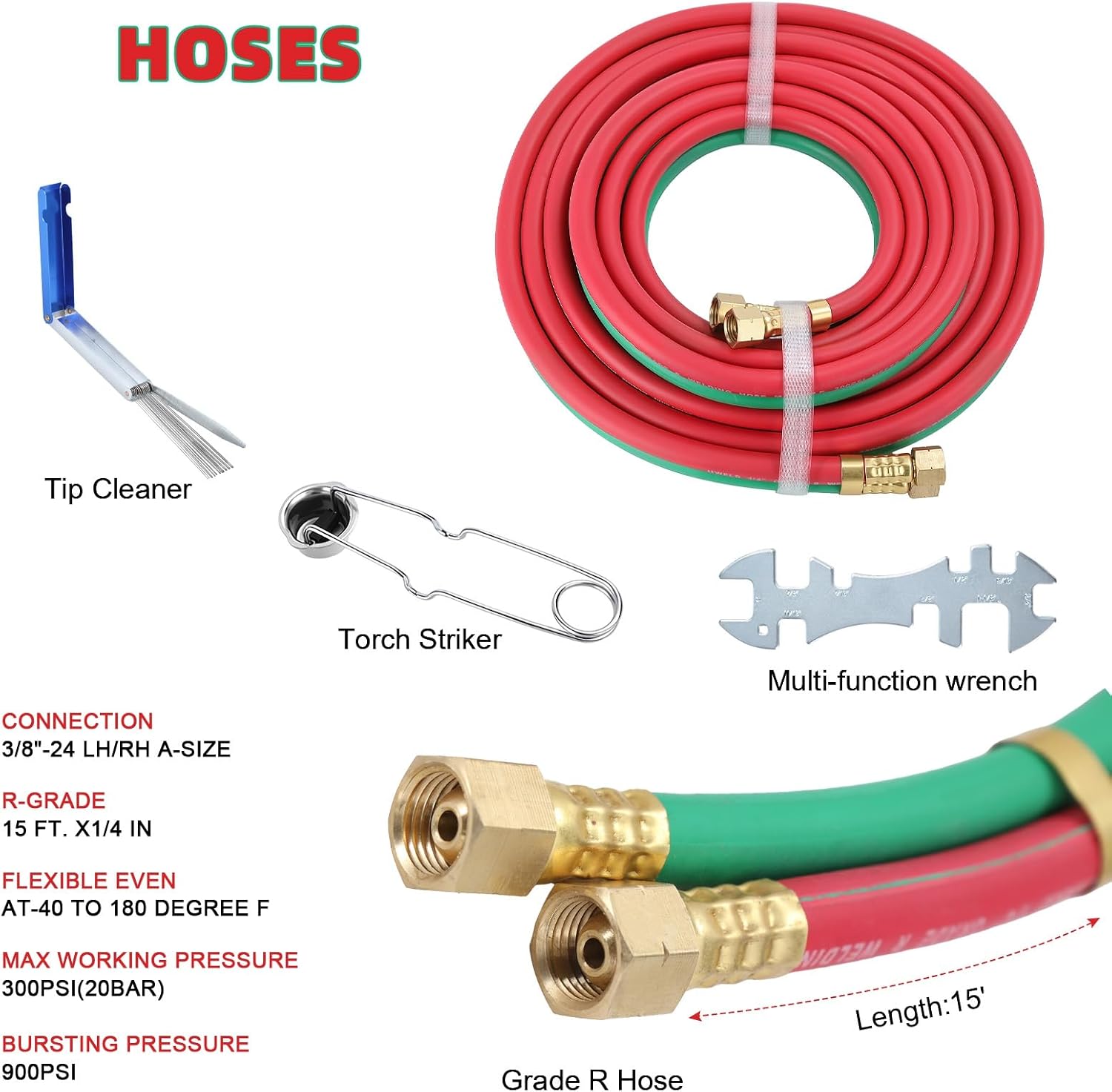 Oxy Acetylene Torch Kit with Tanks, Portable Welding Brazing Cutting Torch Set, 4L Oxygen 2L Acetylene Tank Regulators Hand-tugging Rod Long Brass Nozzle for Iron Steel Repair Auto Maintenance Red