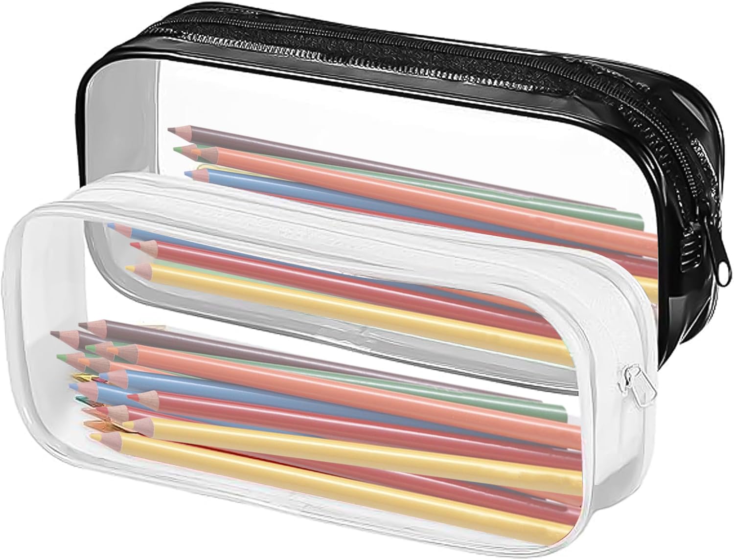 FUZVOL 2 Pcs Clear Pencil Case Transparent PVC Cosmestic Make up Bag Stationery Pouch Waterproof Zippered Pen Bag for Student School Makeup & Office Supplies