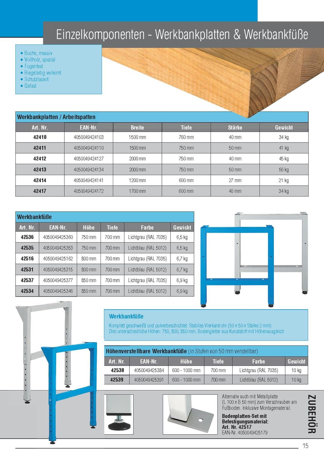 ADB Arbeitsplatte 2000x750x50 mm, Buche massiv, riegelartig verleimt, verzugsfest, schutzlasiert mit Firnisleinöl, ideal für Werkbank oder Arbeitstisch