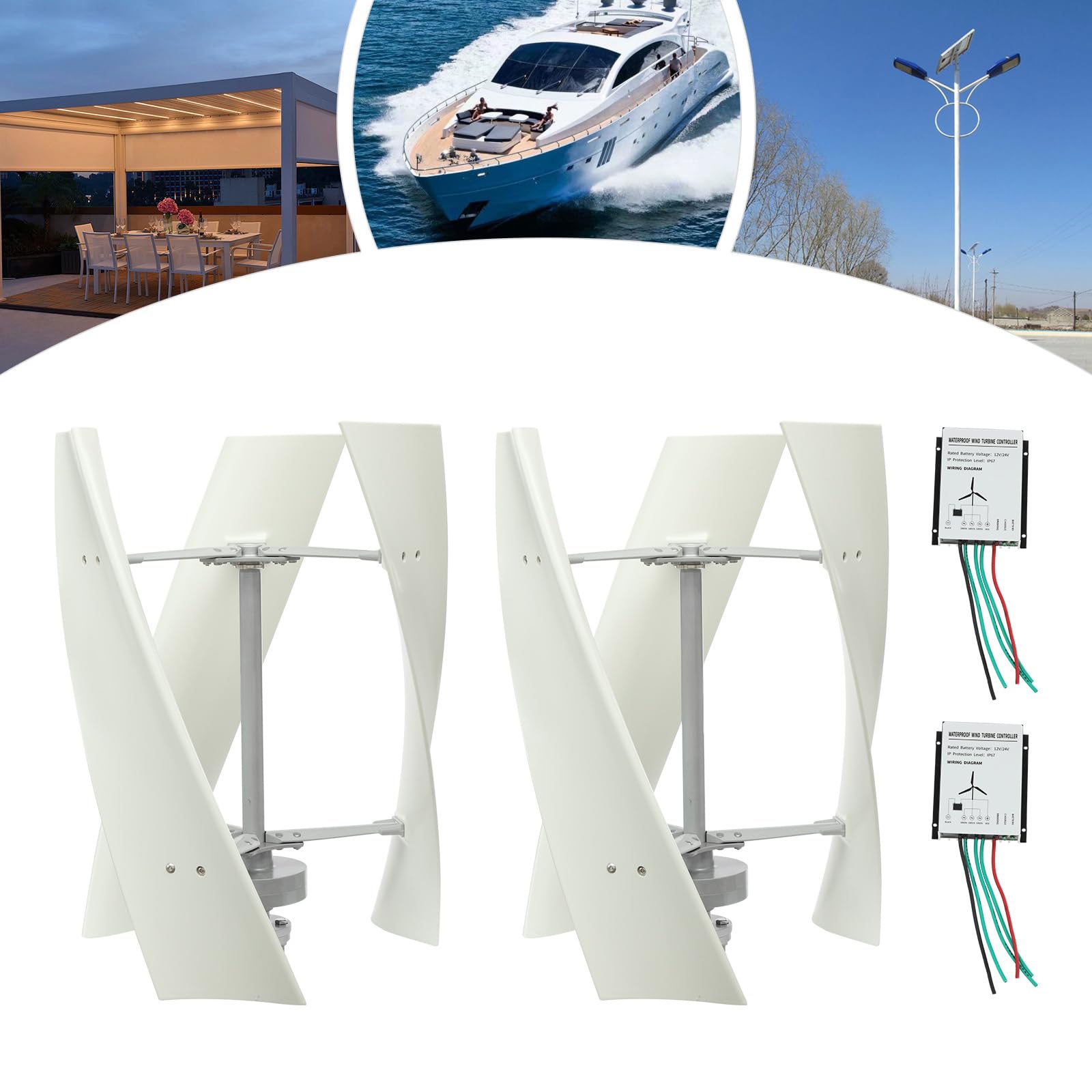 Vertikale Windturbine 100W 12V Weiß - Leiser Windgenerator mit Permanentmagnet-Lagergenerator für Haus Boot Wohnmobil, Startwindgeschwindigkeit 2,5 m/s