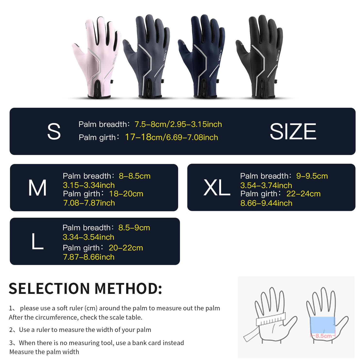 Vilico Unisex Winterhandschuhe, Touchscreen Winddicht Wasserfest rutschfest Warme Handschuhe für Outdoor Radfahren Laufen Wandern