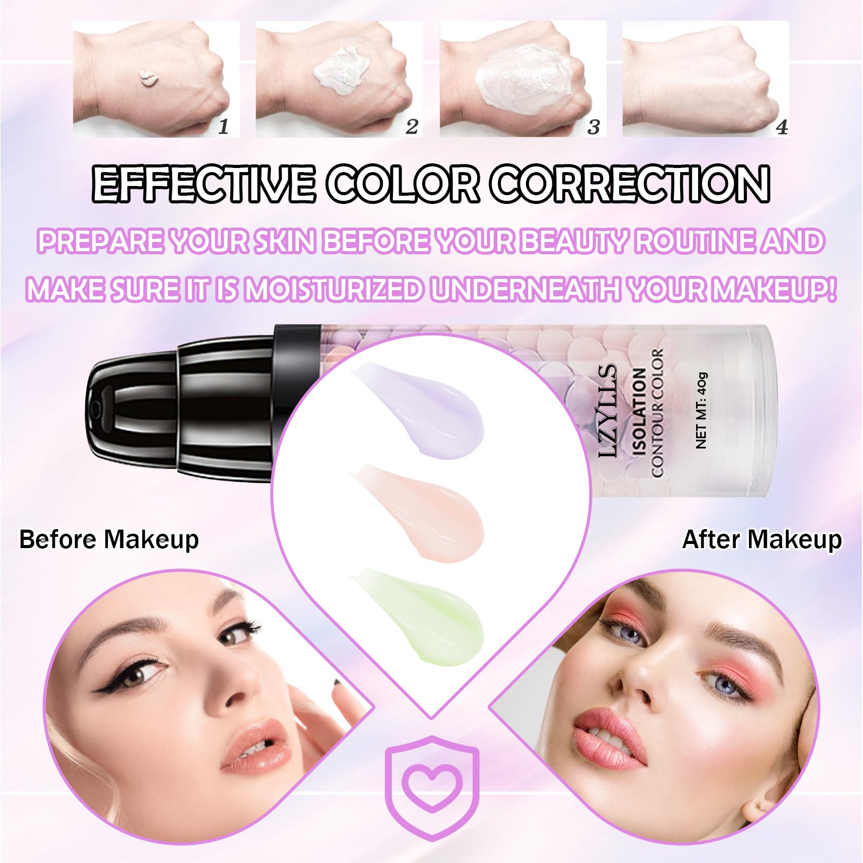 Corrector de color de un paso, suero facial corrector de color, imprimación de maquillaje invisible de poros faciales, crema aislante de control de aceite, base corrector hidratante para 7
