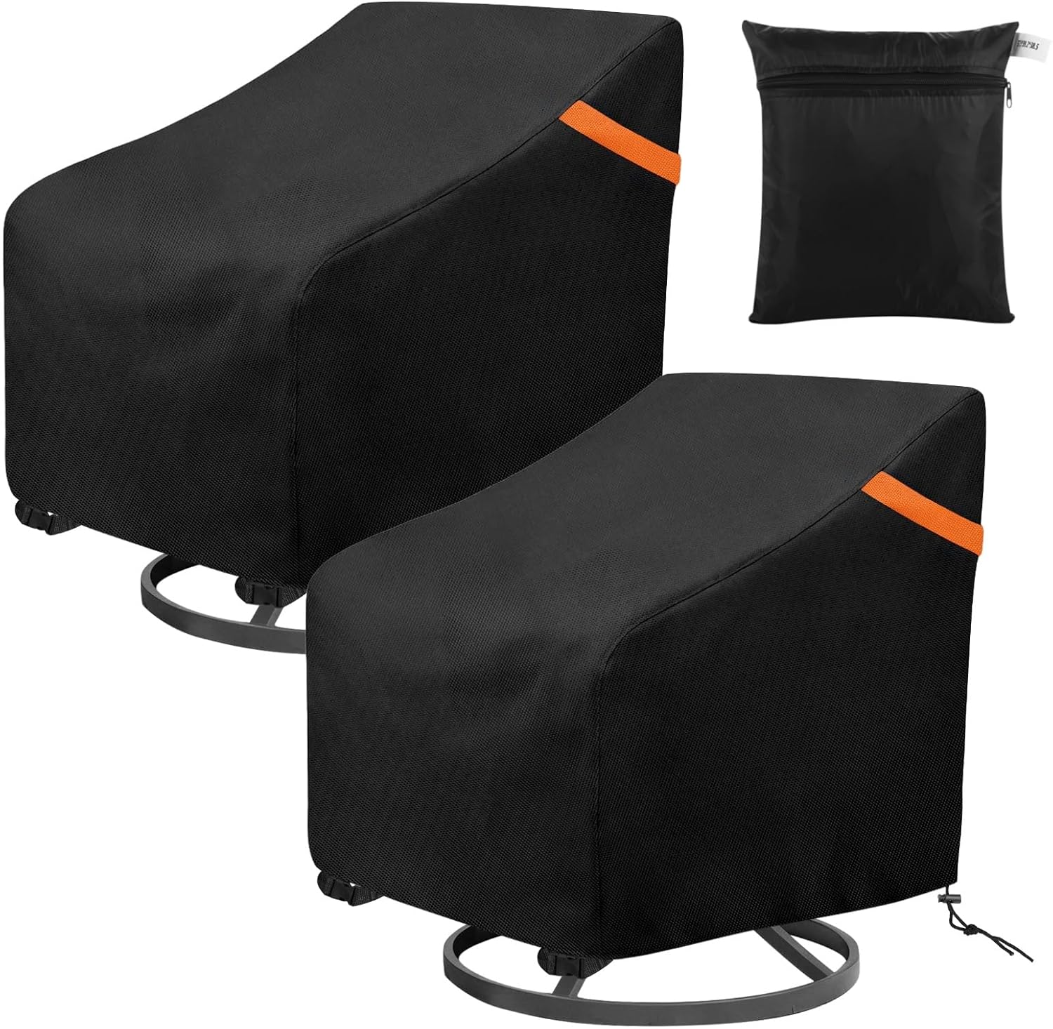 2 PCS Outdoor Swivel Chair Covers, 600D Waterproof Patio Chair Covers with Sealed Seams, Windproof Buckle Straps and Drawcord, Air Vents, Handles, Fits Up to 37.5 W x 39.25 D x 36 H in