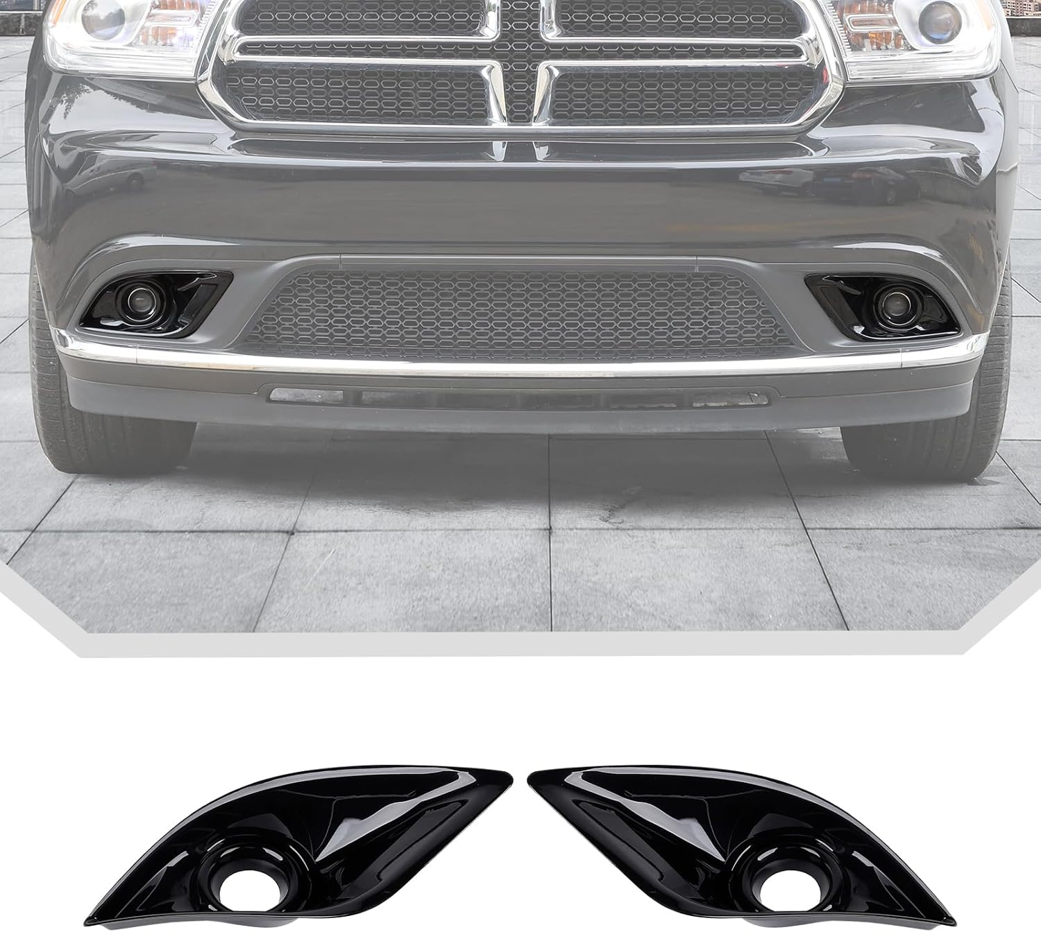 JeCar Black Front Fog Light Cover Trim Fit for Dodge Durango 2011-2020 Fog Light Bezel Trim (1Pair)