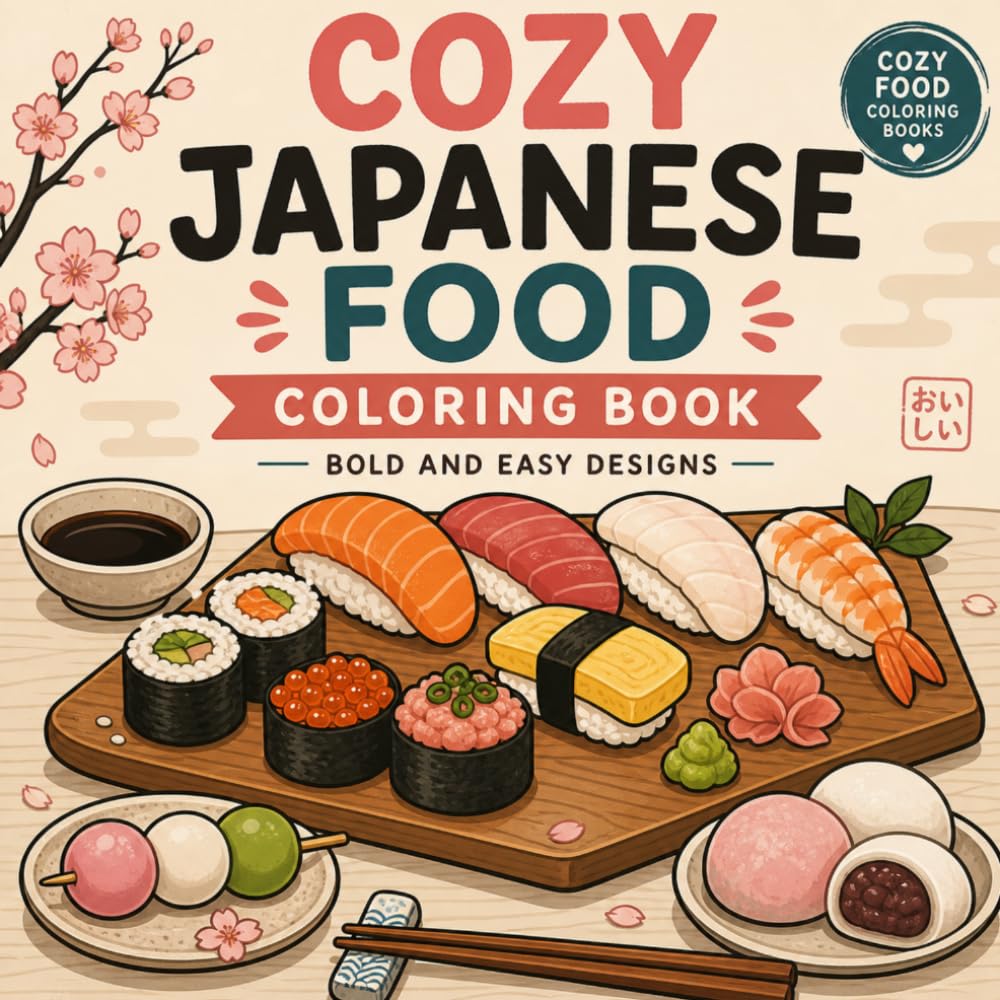 Cozy Japanese Food Coloring Book: Bold and Easy Designs – Sushi, Sweets, Snacks & Street Food for Relaxation (Cozy Food Coloring Books)