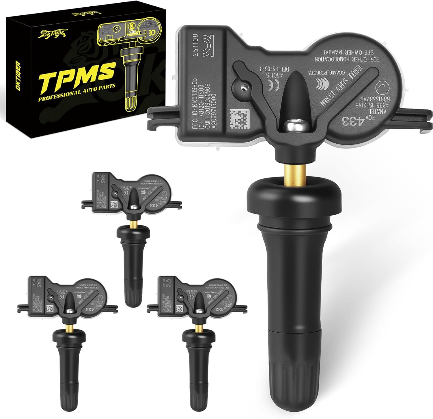 Oktiger 433MHz TPMS Sensor Pre-Programmed Fit for Jeep Grand Cherokee 2016-2022, Compass 2017-2022, Renegade, for Dodge Durango Dart, for Chrysler 200, Tire Pressure Monitoring Sensor, OE#68313387AB