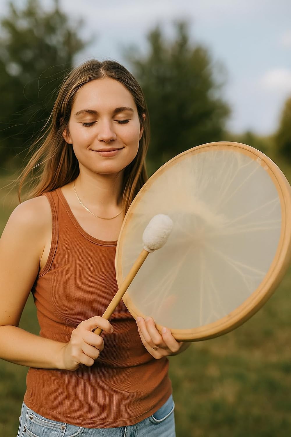 ARAW American Shamanic Native Drum, Bison Natural Hide, Cedar Wood Frame, Handmade Drum (18 Inches Diameter X 2.5 Inches)