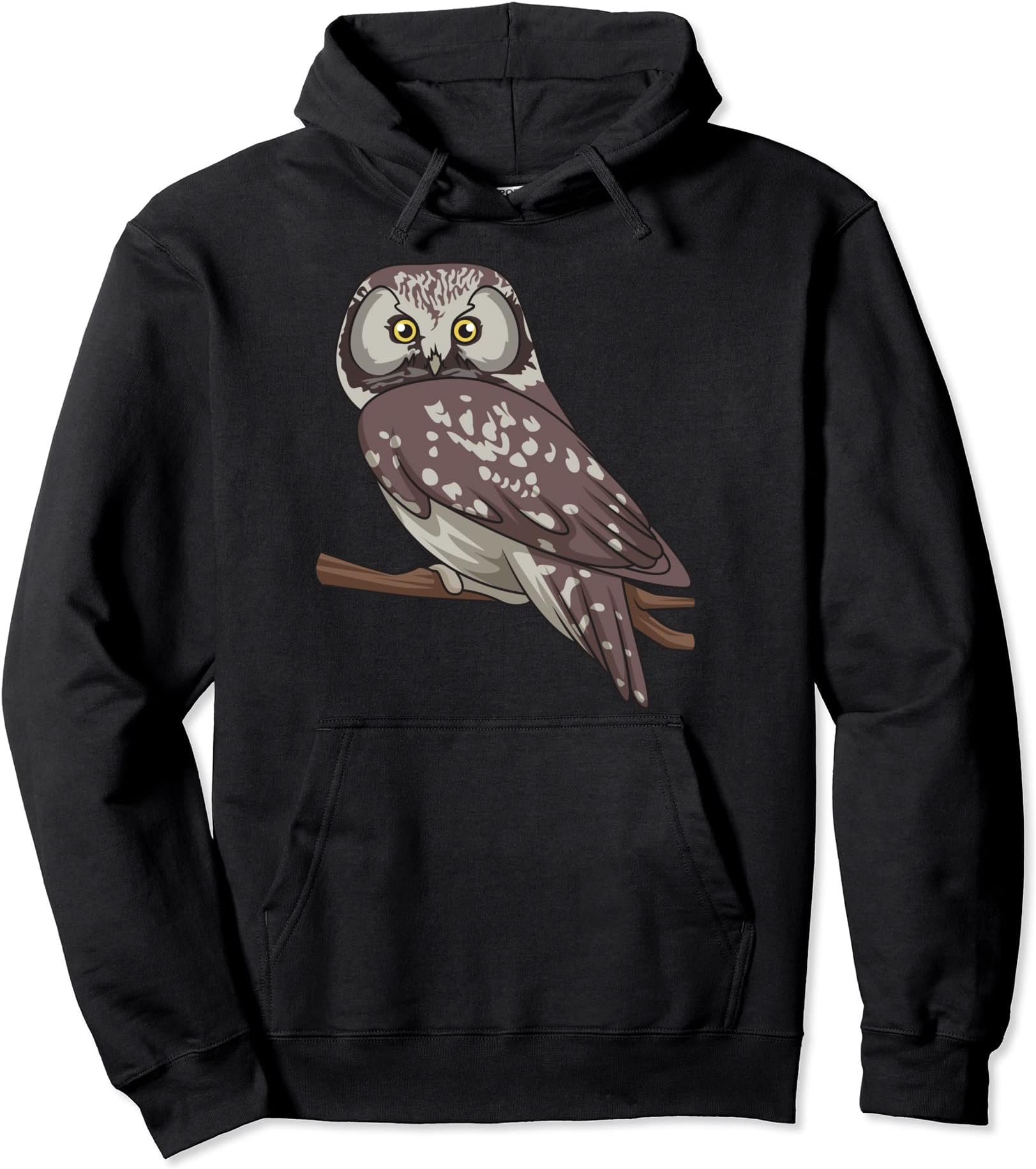 Realistic Boreal Owl on a Tree Branch Owl Graphic Design Pullover Hoodie