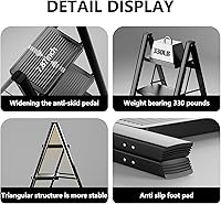 Vista 6 de Step Ladder 3 Step Folding, Sturdy 330 Lbs Small Step Stool for Adults, Closet Step Stool Ladder with Anti-Slip Wide Pedals, Portable Folding Ladder