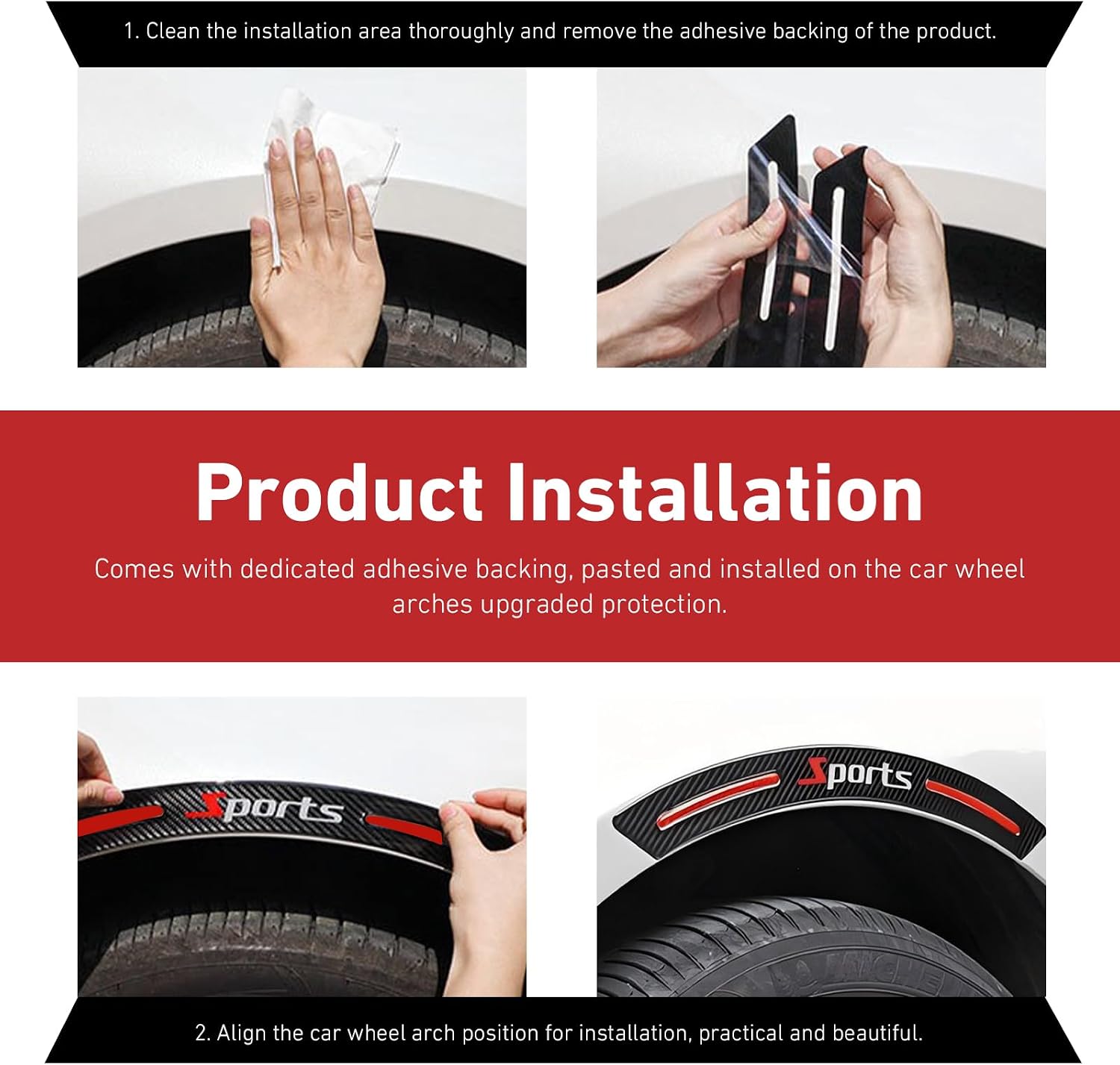 4 PCS Car Wheel Eyebrow Strip, Sport Style Reflective Night Warning Wheel Arch Protection, Anti-Collision Fender Flare Sticker Trim, Universal for Most Cars, SUVs, Trucks (Red)