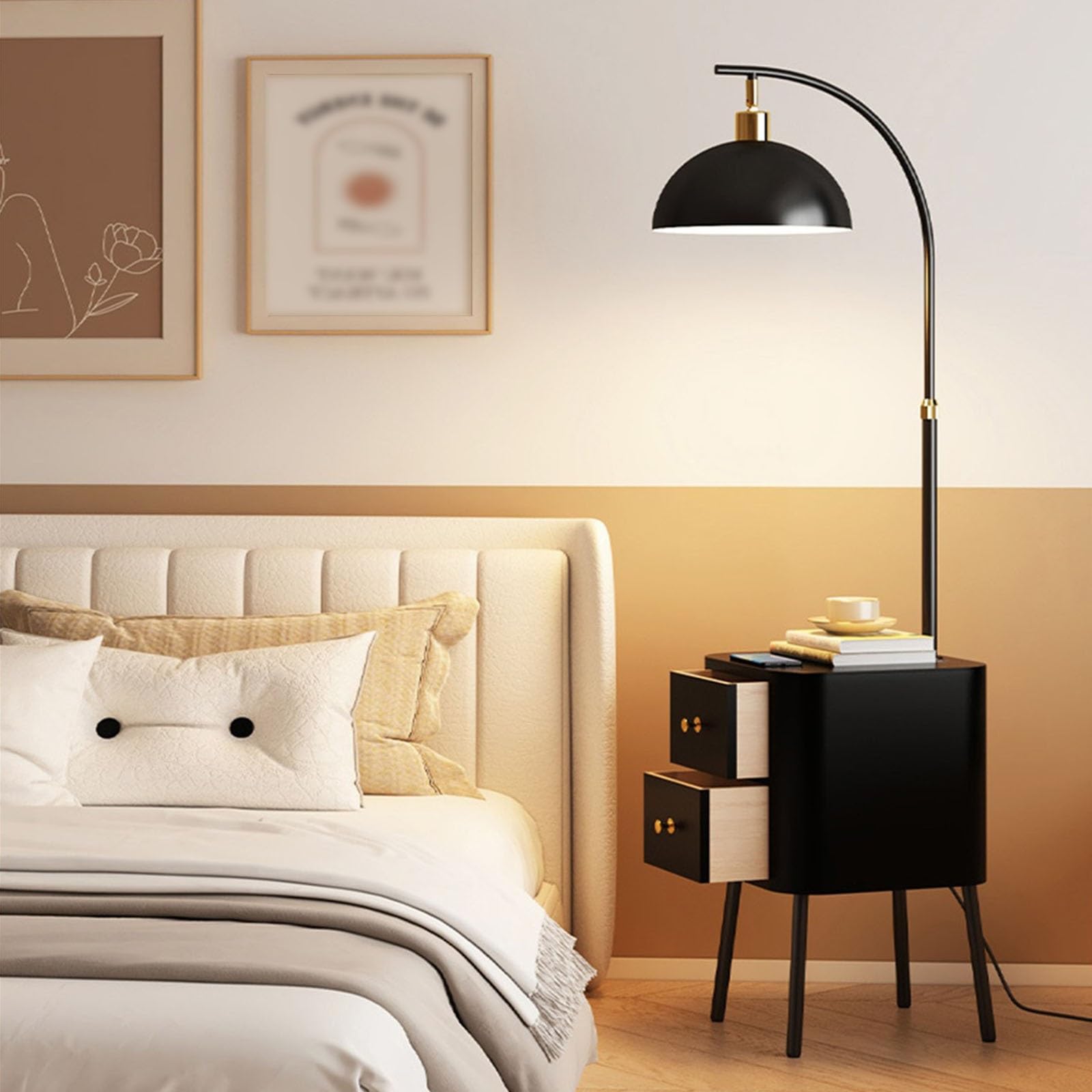 Nowoczesna lampa podłogowa z pilotem, nowoczesna lampa podłogowa z szafką nocną, wysoka lampa z połowy wieku do salonów i biur, dekoracja przemysłowa lampa do czytania z wysokim słupkiem (czarna)